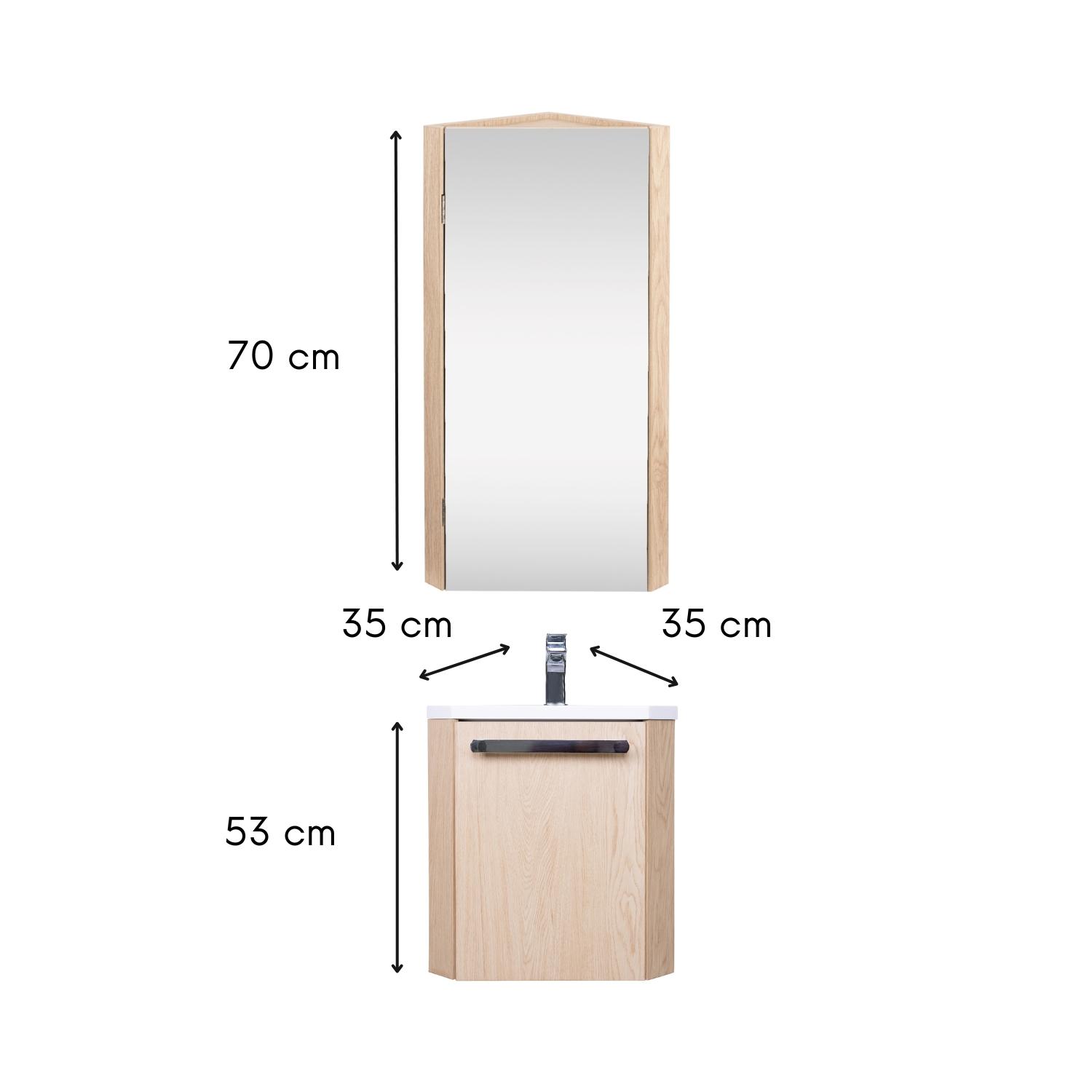 Ensemble lave-mains d'angle suspendu avec armoire d'angle décor chêne