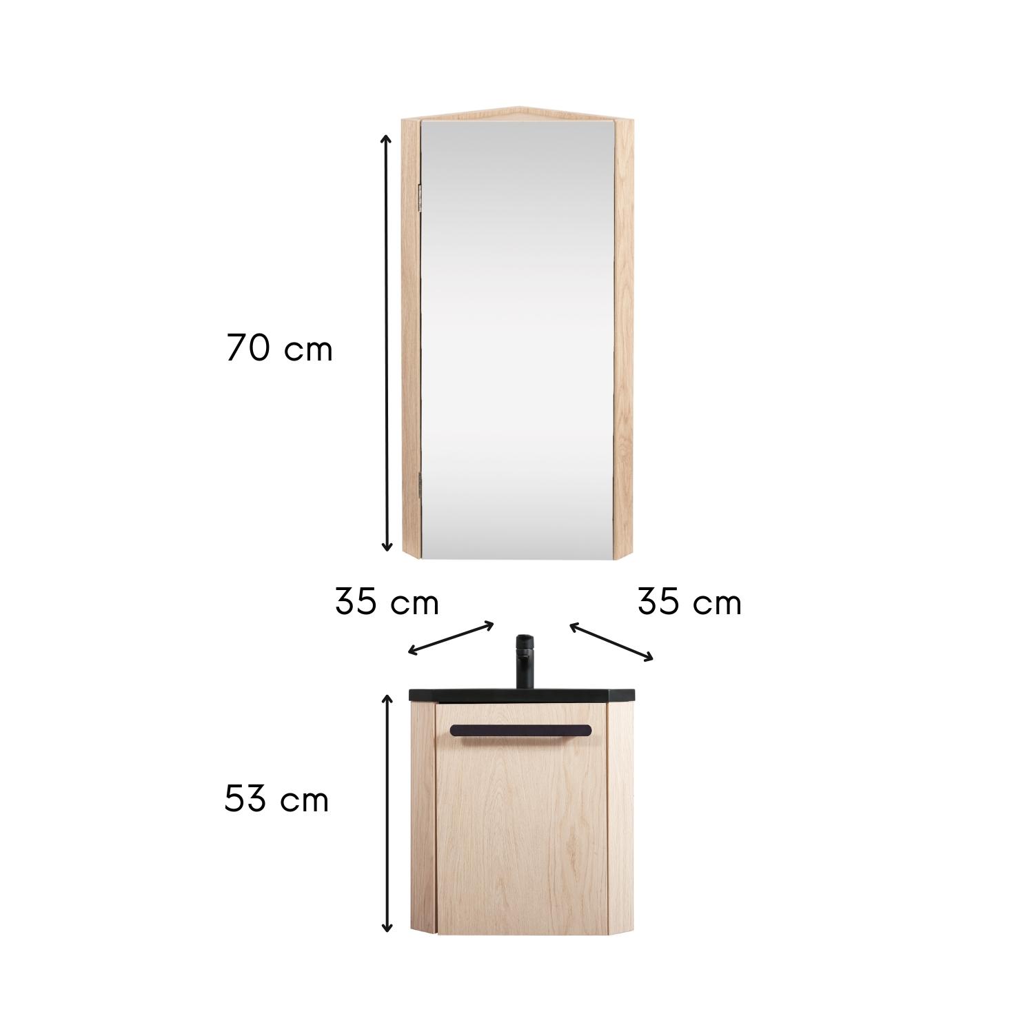 Ensemble lave-mains d'angle suspendu avec armoire d'angle décor chêne