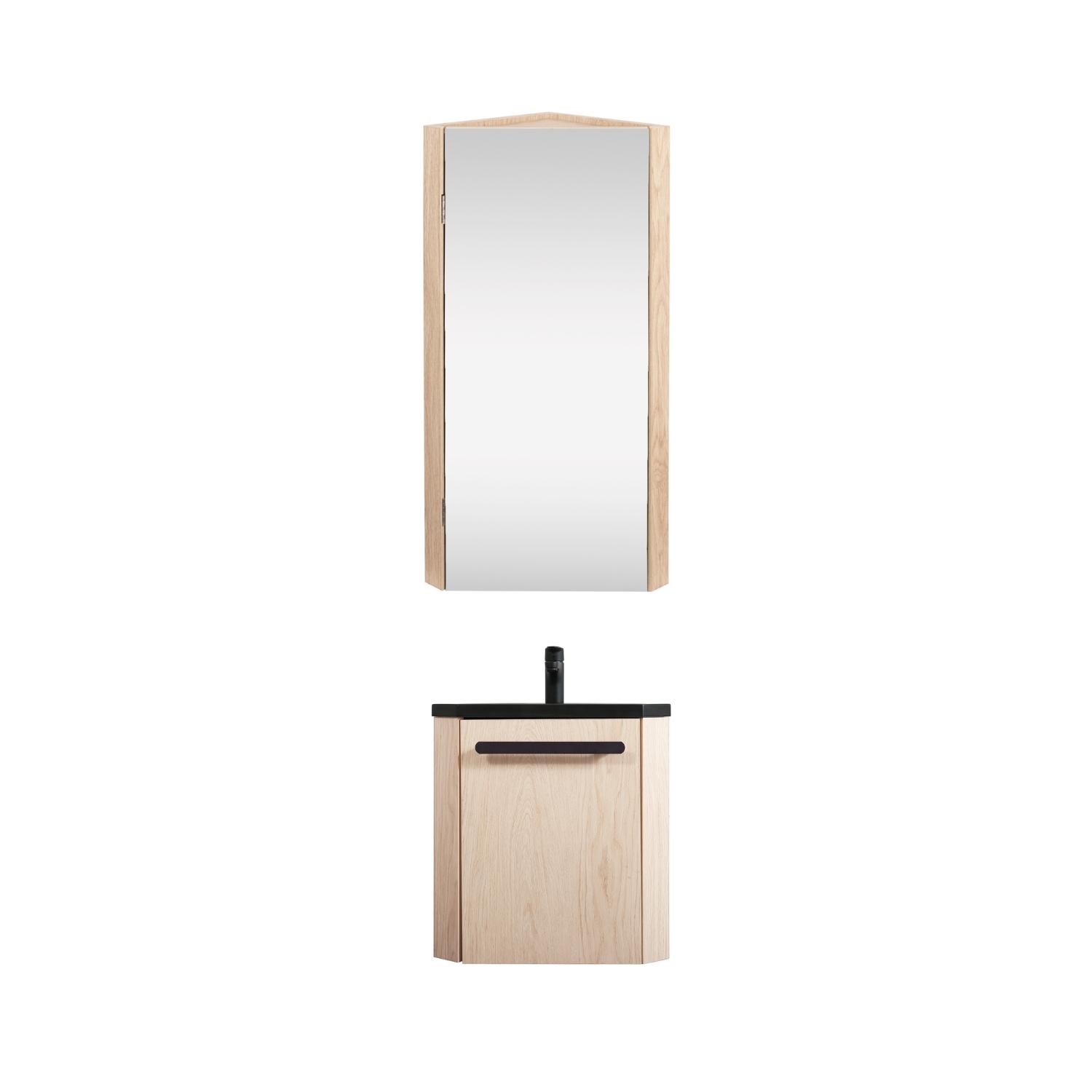 Ensemble lave-mains angle suspendu avec robinet et armoire d'angle décor chêne