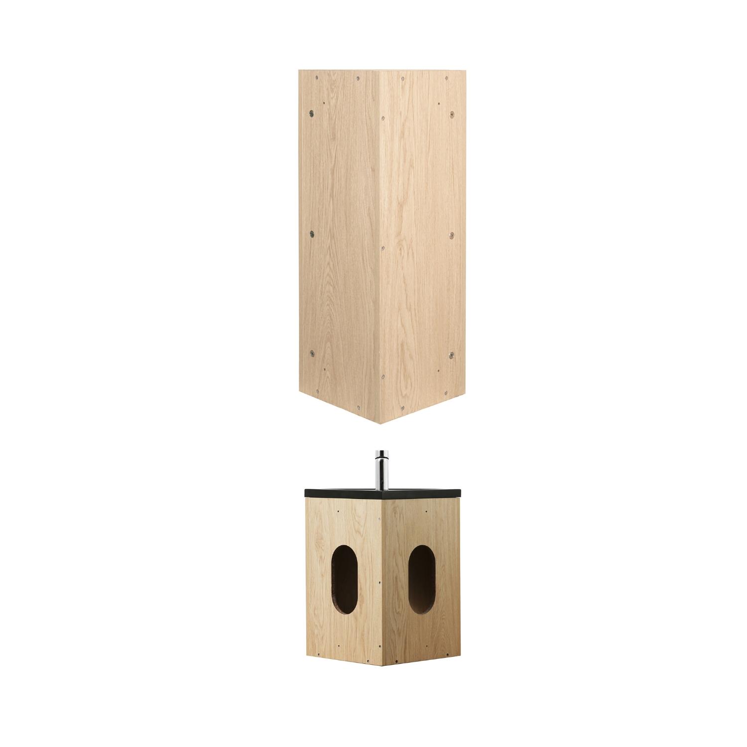 Ensemble lave-mains angle suspendu avec robinet et armoire d'angle décor chêne