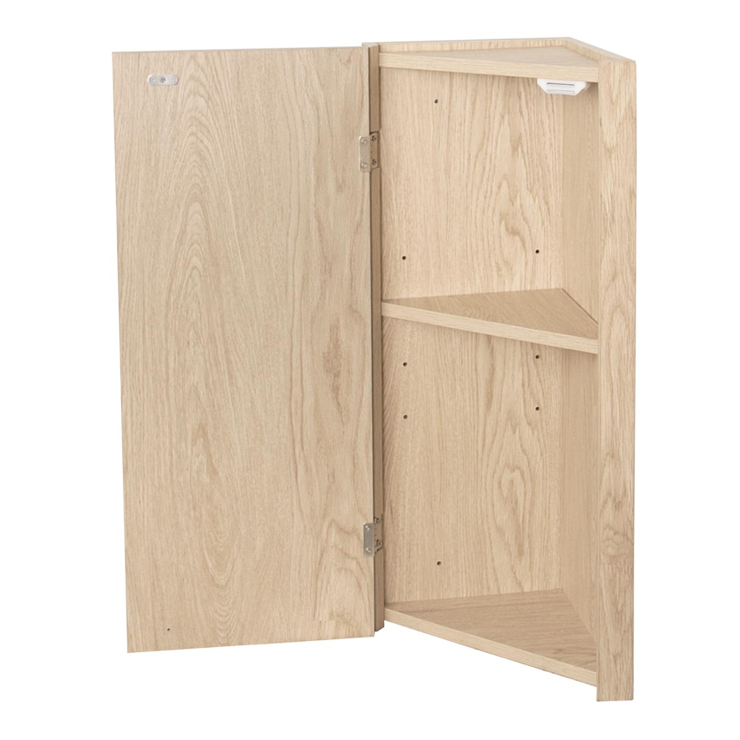 Ensemble lave-mains d'angle suspendu avec armoire d'angle décor chêne