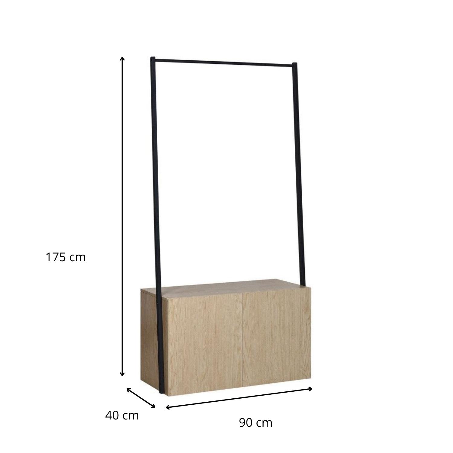 Portant vêtements bois et métal 90x175cm - avec rangement fermé