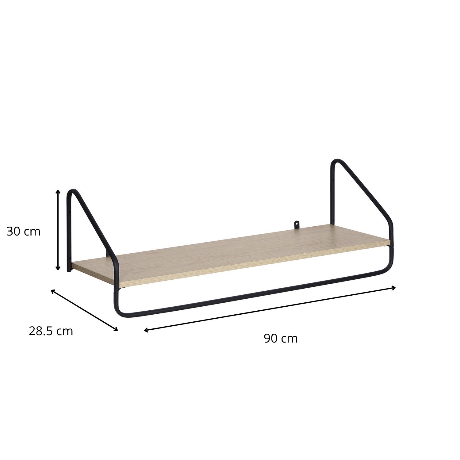 Etagère penderie murale bois et métal noir 90x28,5cm