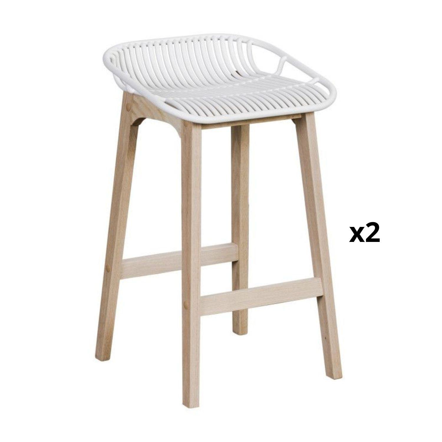 Lot de 2 tabourets d'ilot et bar 65 cm en chêne et assise noire