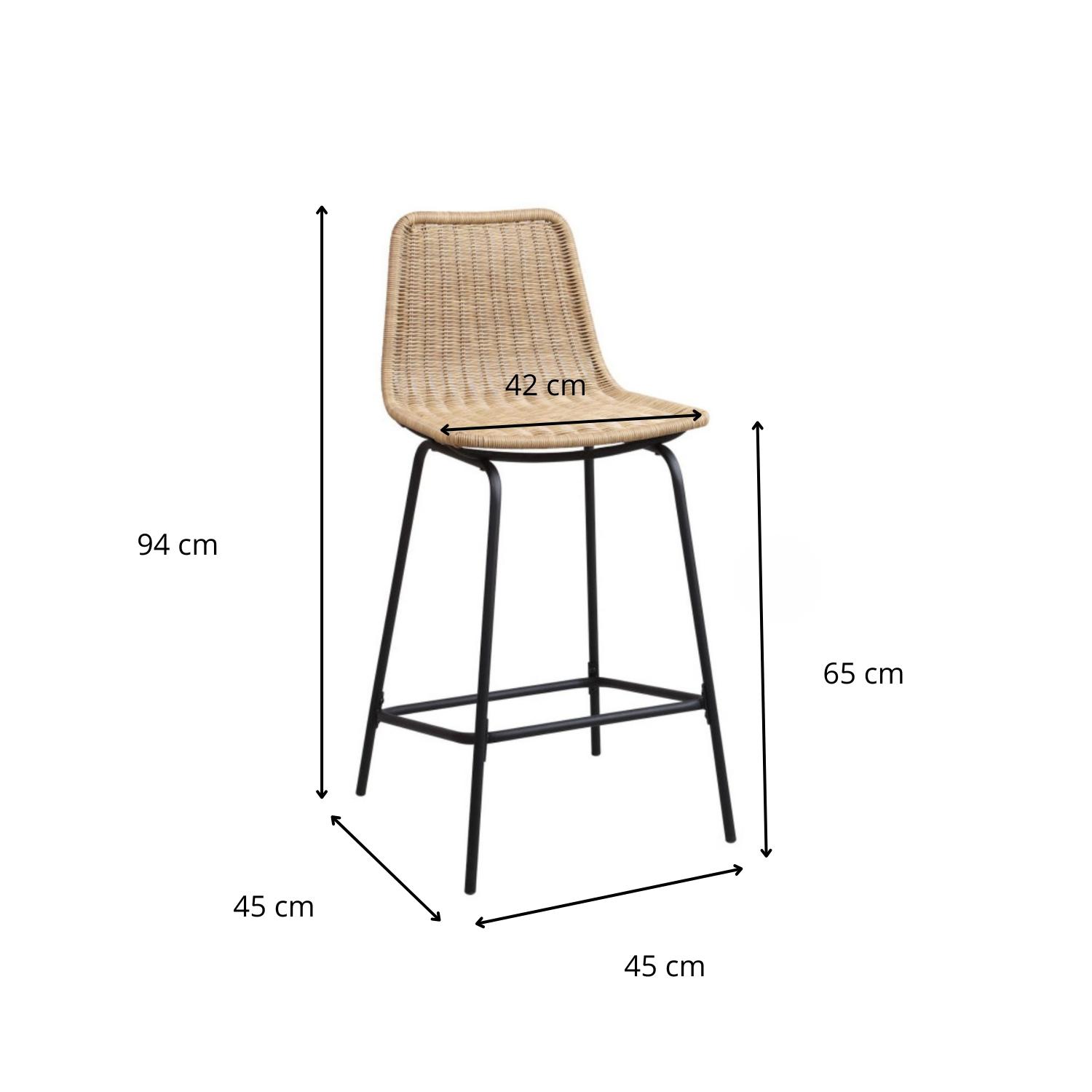 Lot de 2 tabourets d'ilot et bar 65 cm en métal et rotin synthétique