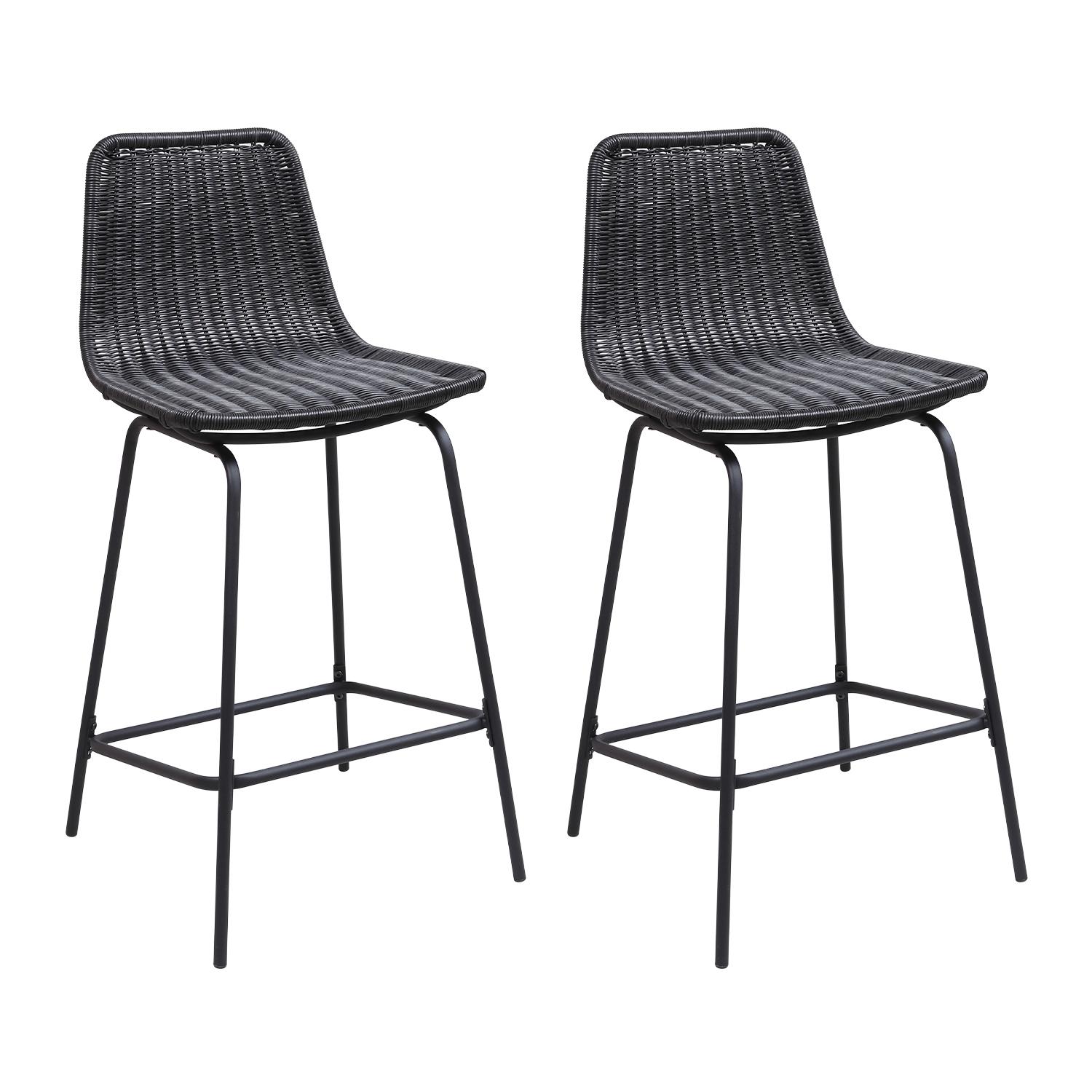 Lot de 2 tabourets d'ilot et bar 65 cm en métal et rotin synthétique