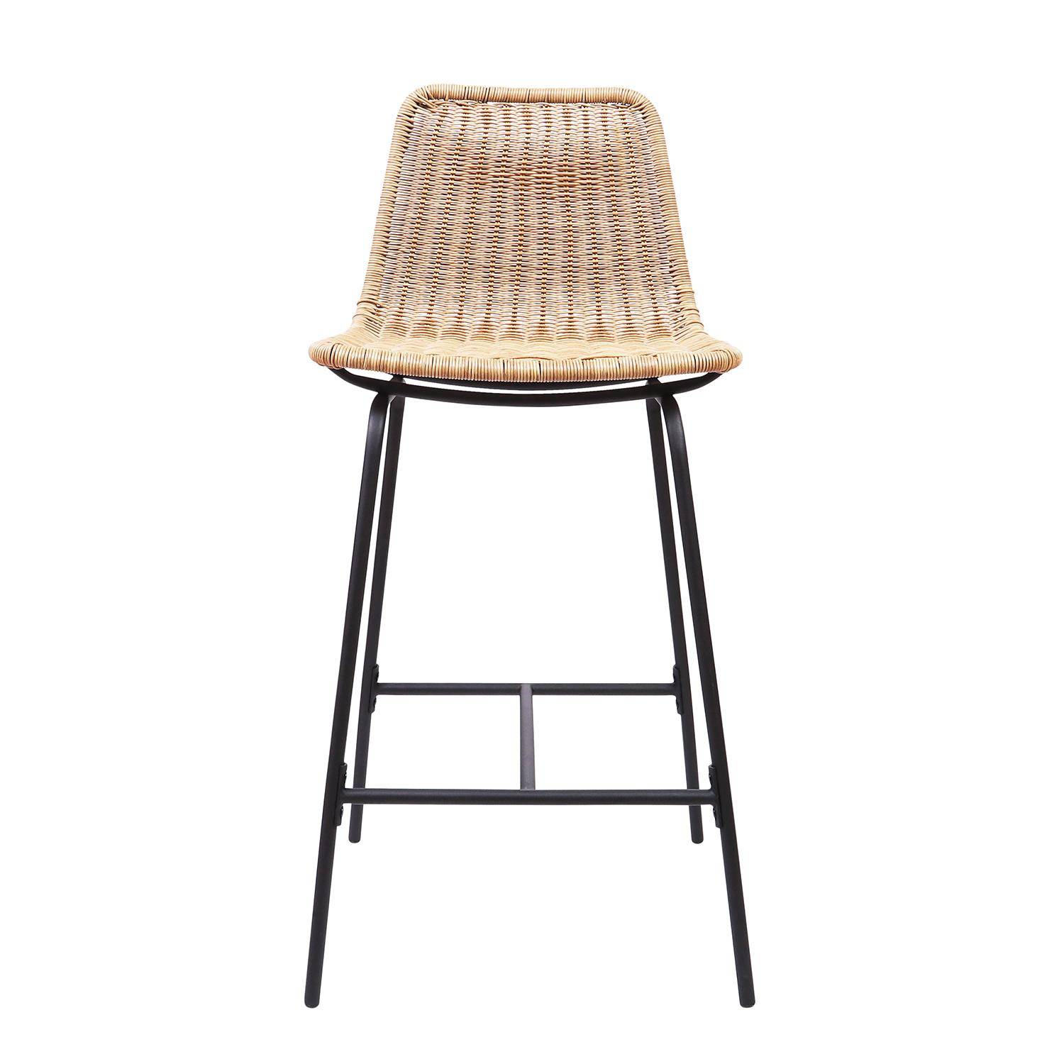 Lot de 2 tabourets de bar et d'ilot 65 cm en rotin synthétique noir et métal
