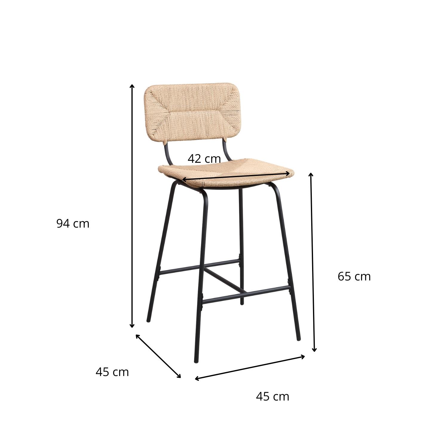 Lot de 2 tabourets de bar et d'ilot 65 cm en rotin synthétique et métal