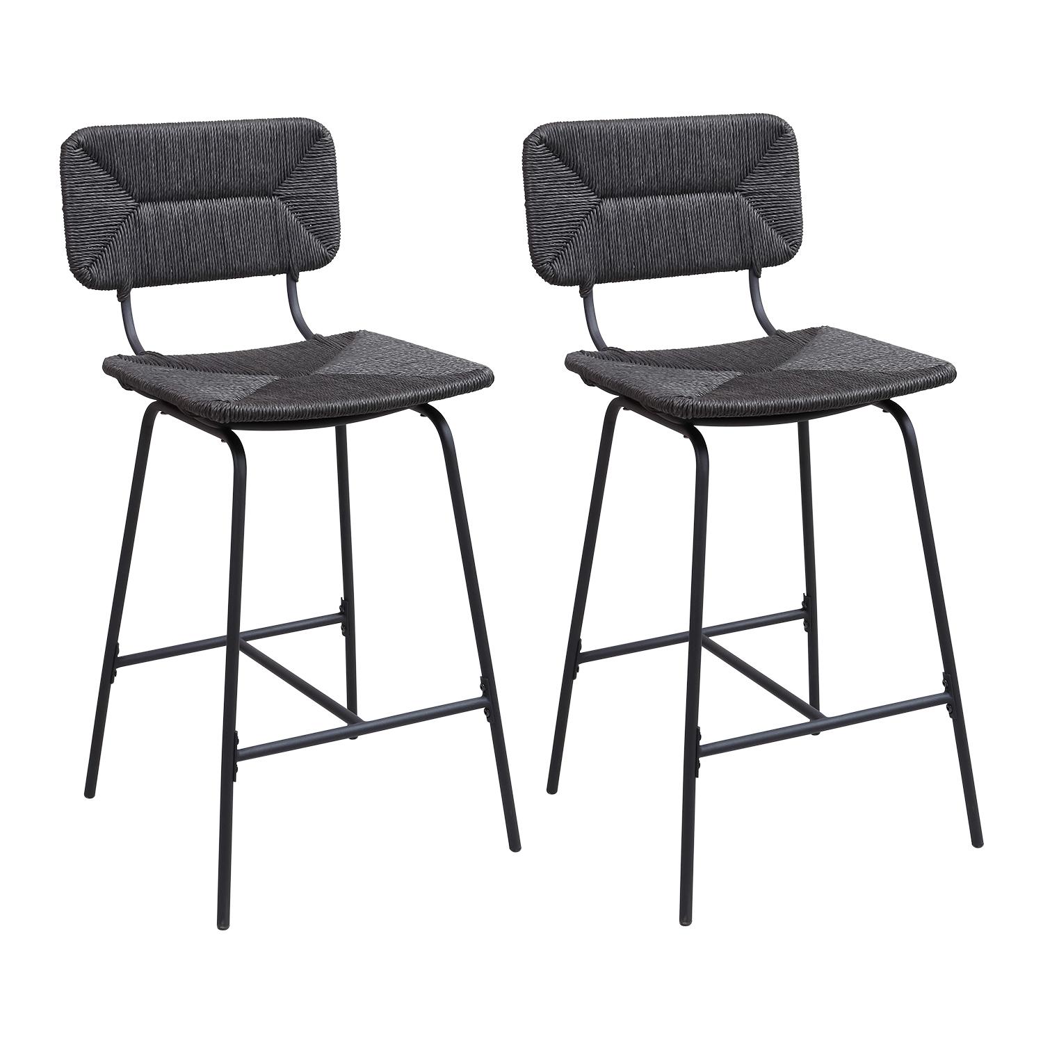 Lot de 2 tabourets de bar et d'ilot 65 cm en rotin synthétique et métal