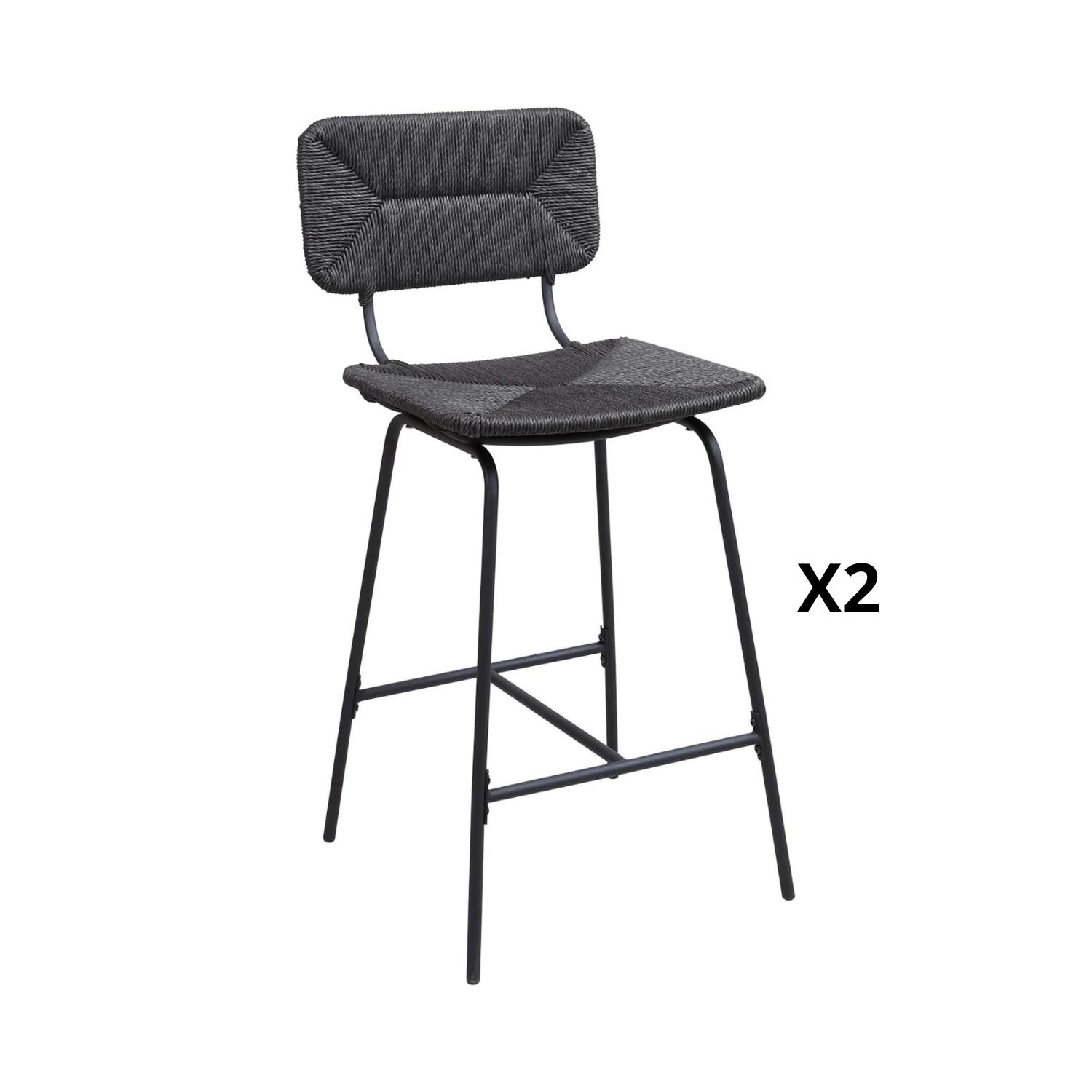 Lot de 2 tabourets de bar et d'ilot 65 cm en rotin synthétique et métal