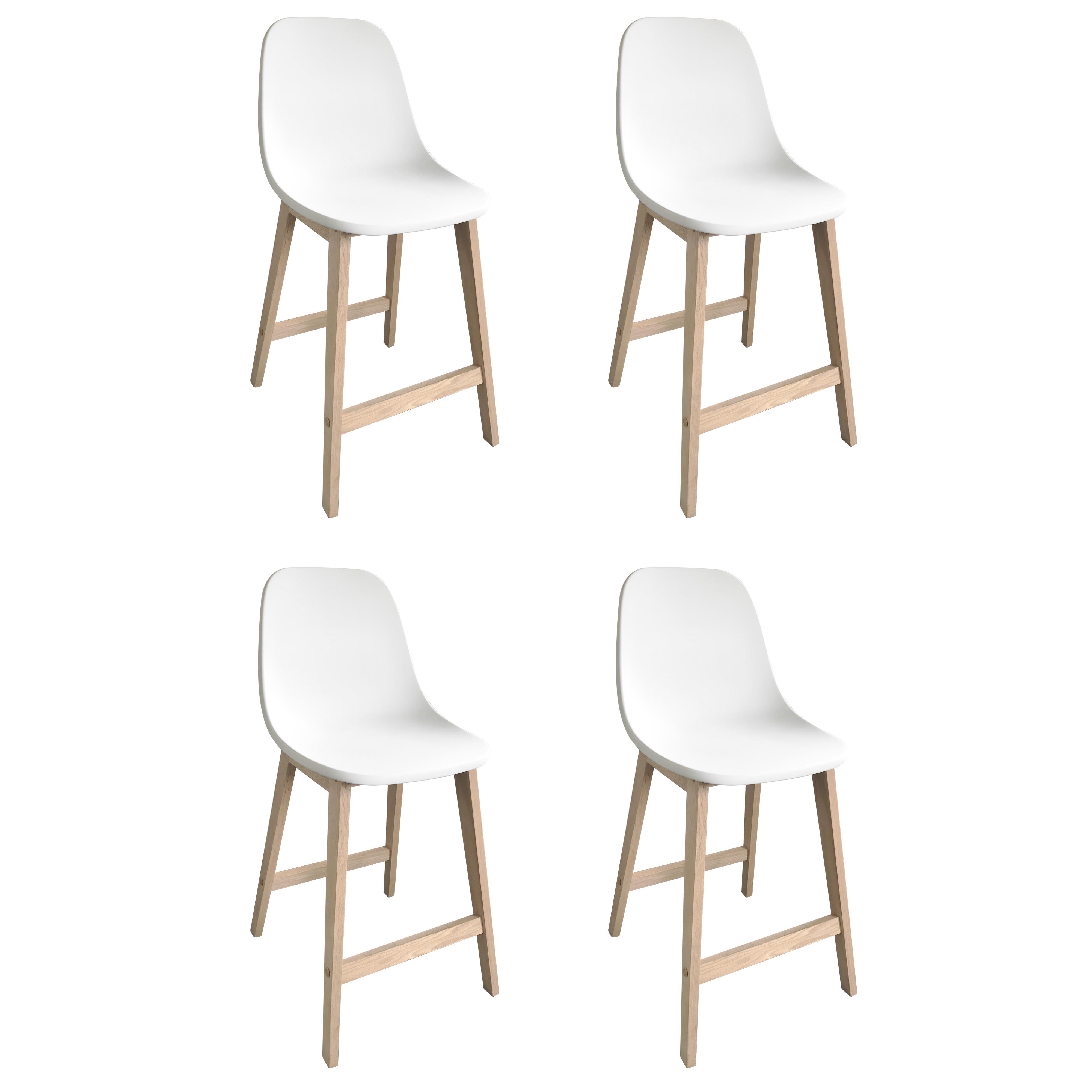 Lot de 2 chaises d'ilot et bar 65 cm en chêne et assise blanche