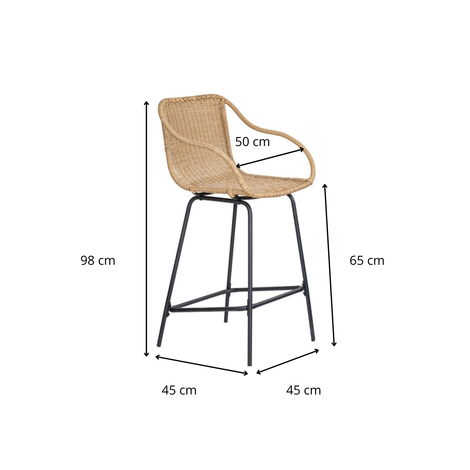 Lot de 2 chaises d'ilot et bar 65 cm en rotin synthétique et métal