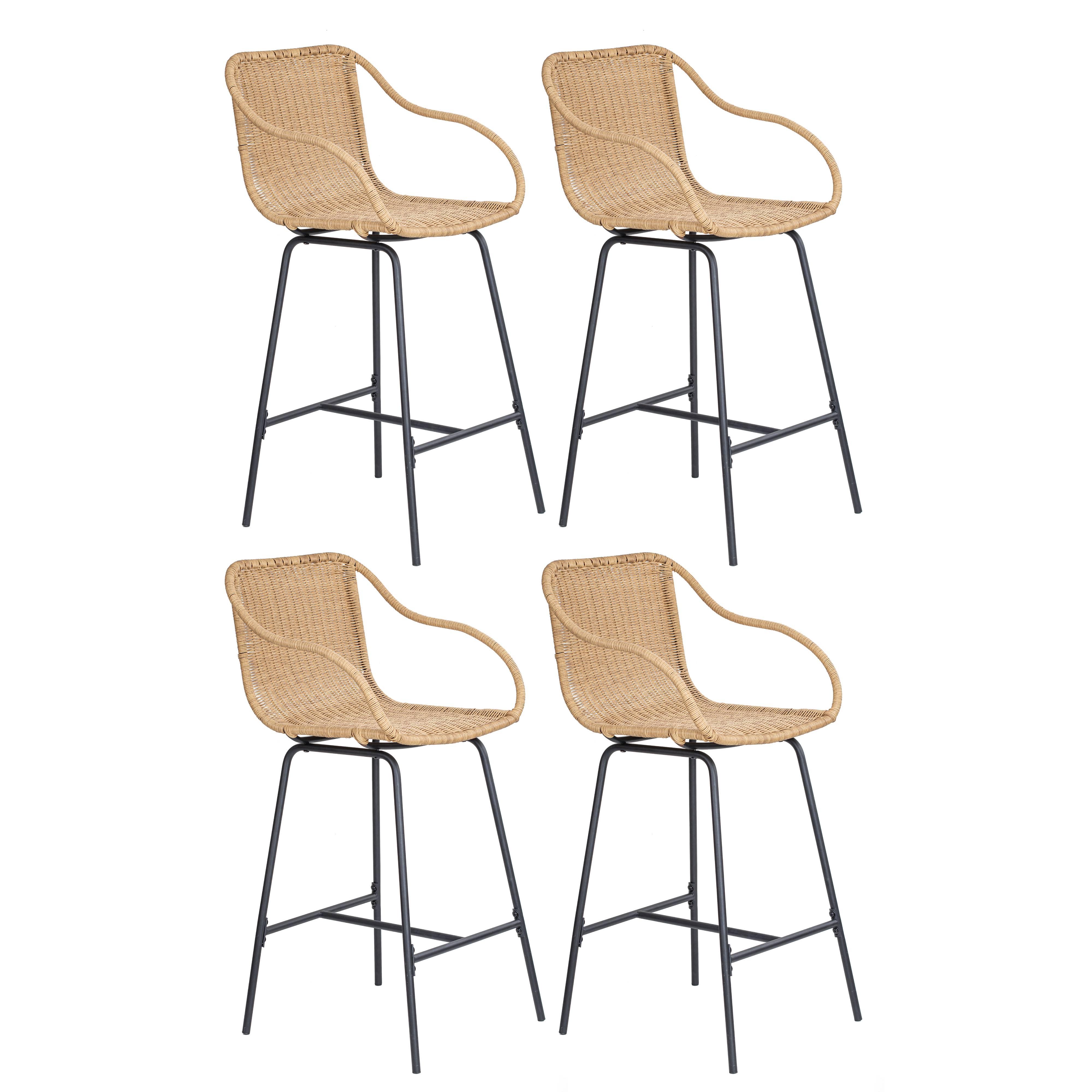 Lot de 2 chaises de bar et d'ilot 65 cm en rotin synthétique et métal