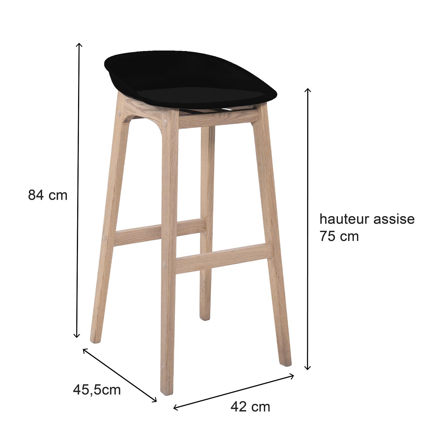 Lot de 4 tabourets de bar 75 cm en chêne et assise blanche