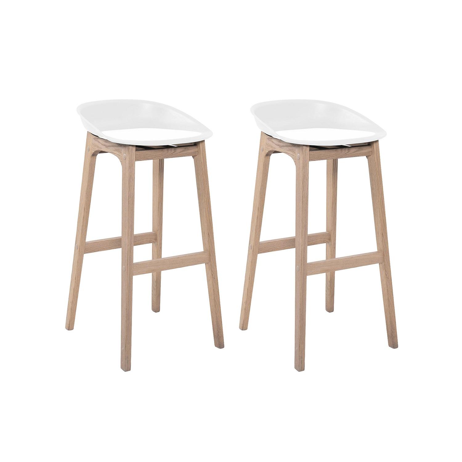 Lot de 4 tabourets de bar 75 cm en chêne et assise blanche