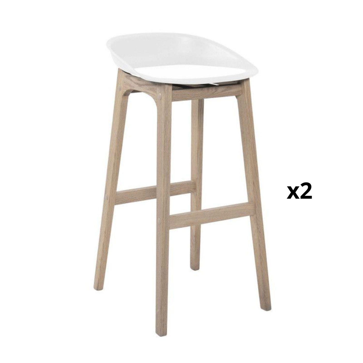 Lot de 4 tabourets de bar 75 cm en chêne et assise blanche