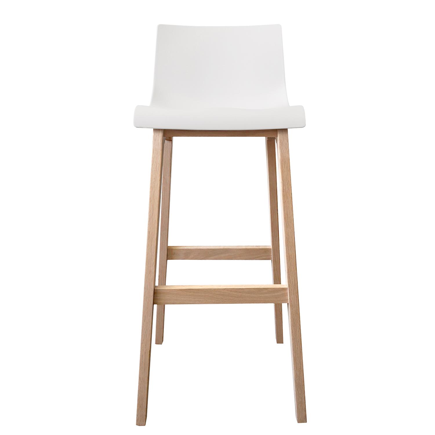Lot de 4 tabourets de bar 75 cm en chêne et assise blanche