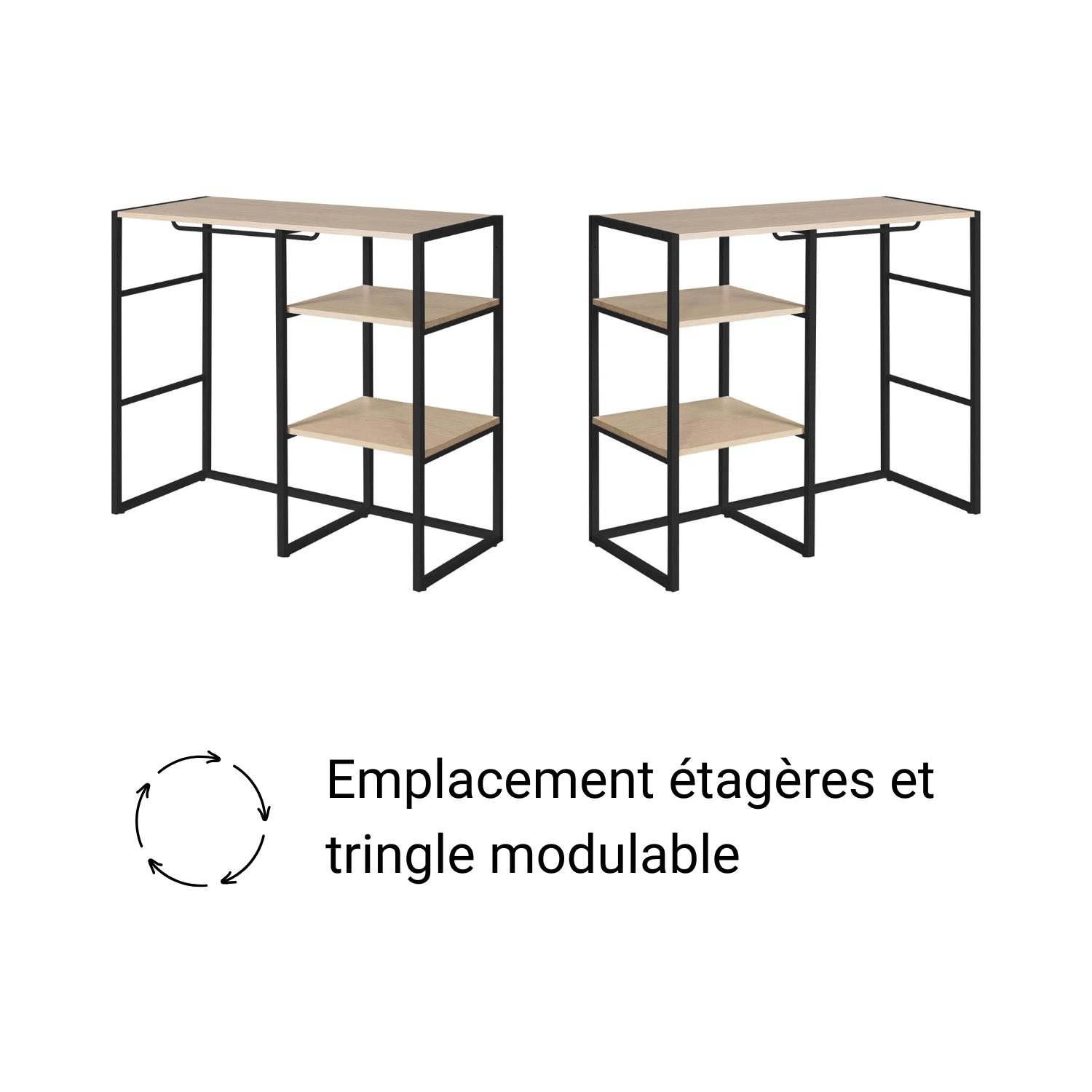 Portant vêtements sous combles penderie et étagères noir L100 x H85 cm