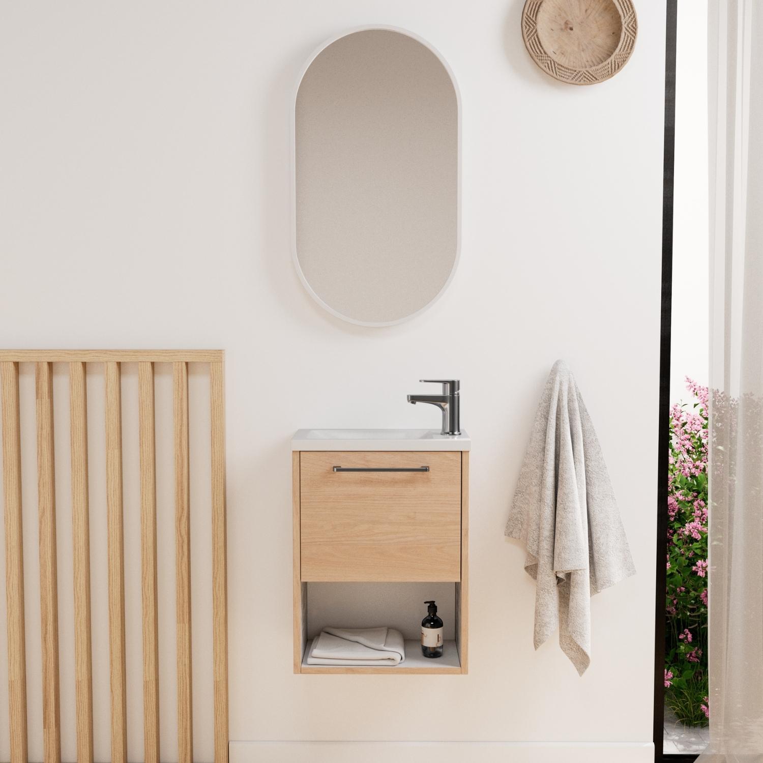Ensemble meuble lave-mains NIKA + robinet GRIFO + Miroir PEPPER