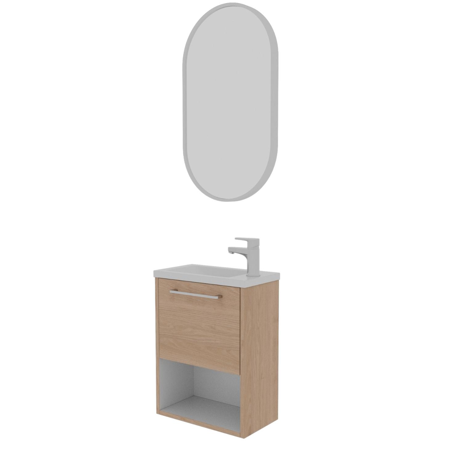 Ensemble meuble lave-mains NIKA + robinet GRIFO + Miroir PEPPER