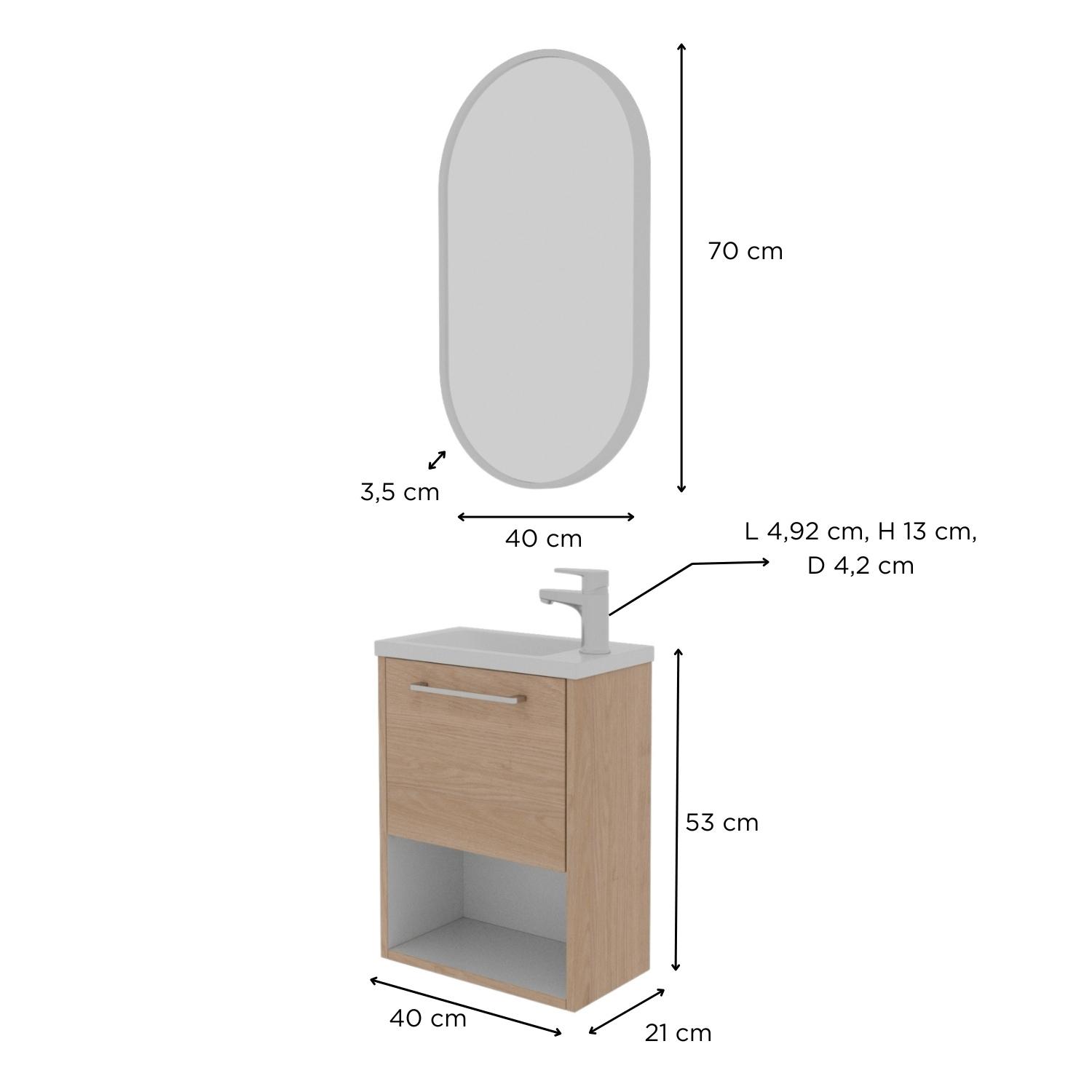Ensemble meuble lave-mains NIKA + robinet GRIFO + Miroir PEPPER