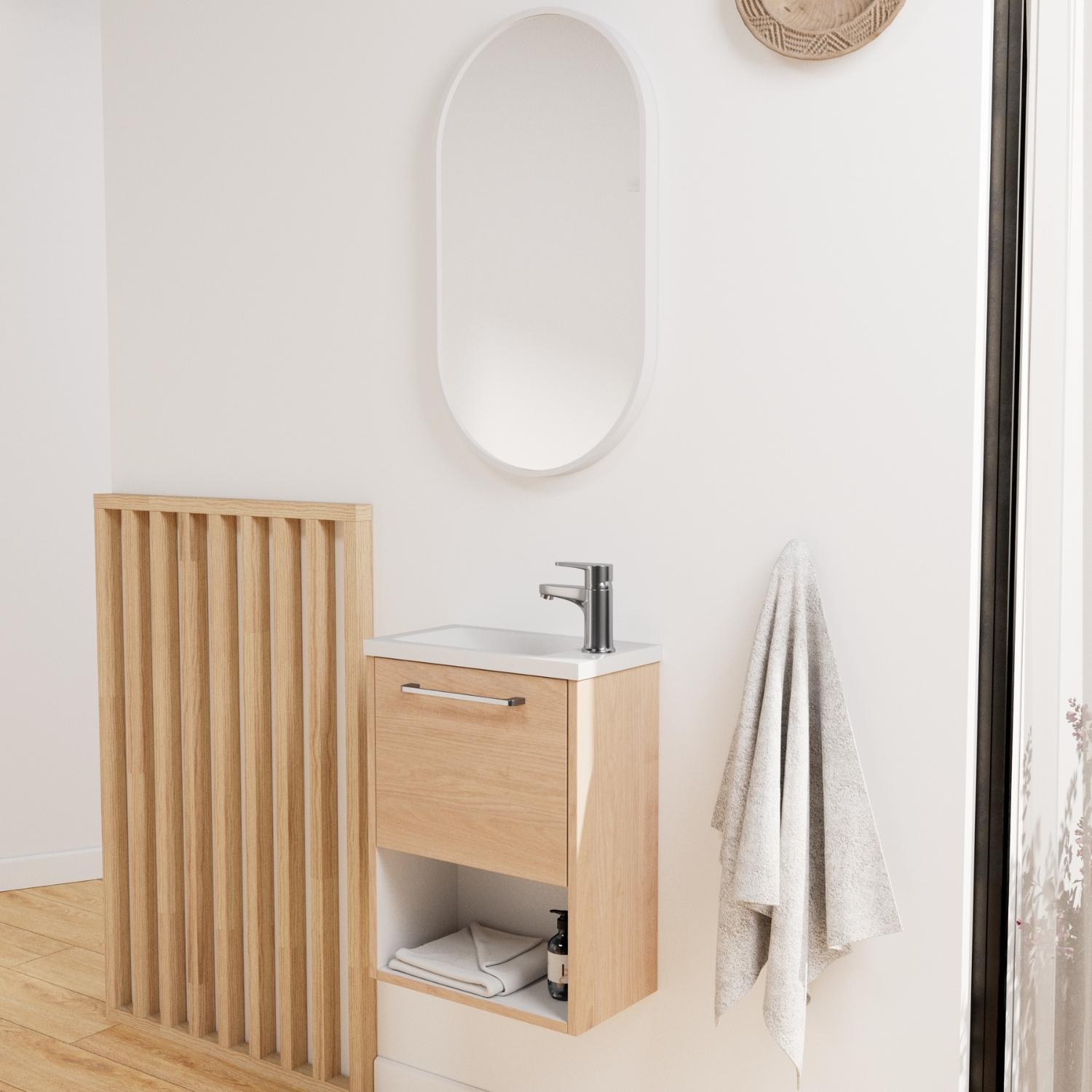 Ensemble meuble lave-mains NIKA + robinet GRIFO + Miroir PEPPER