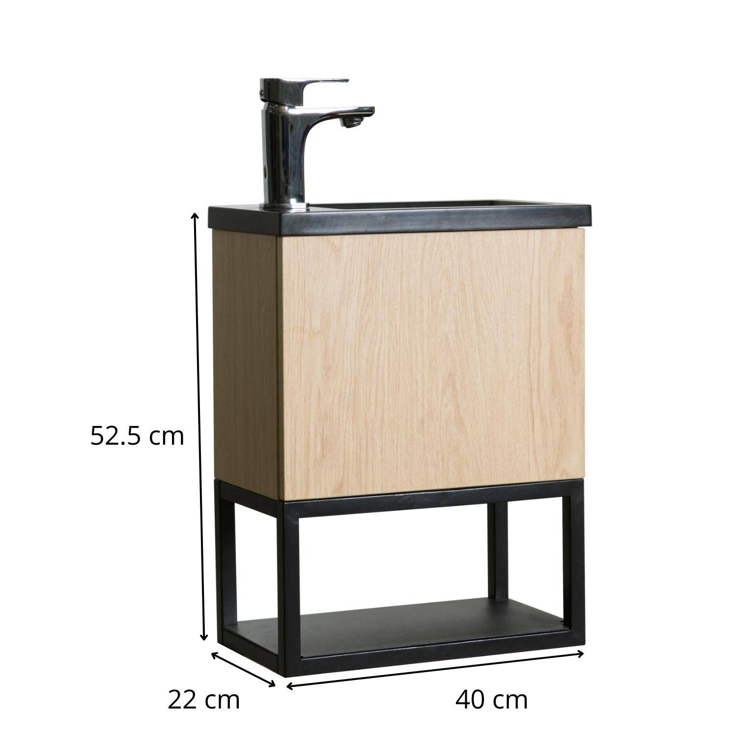 Ensemble meuble lave-mains à suspendre NOVA avec robinet noir