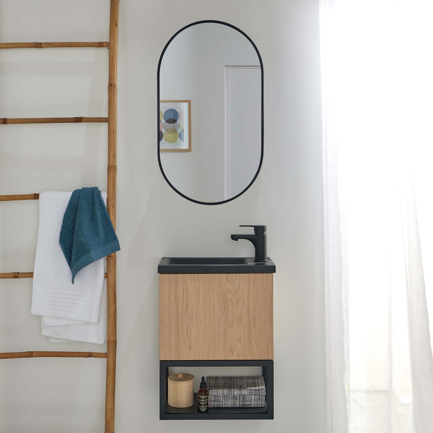 Ensemble meuble lave-mains noir carbone + miroir
