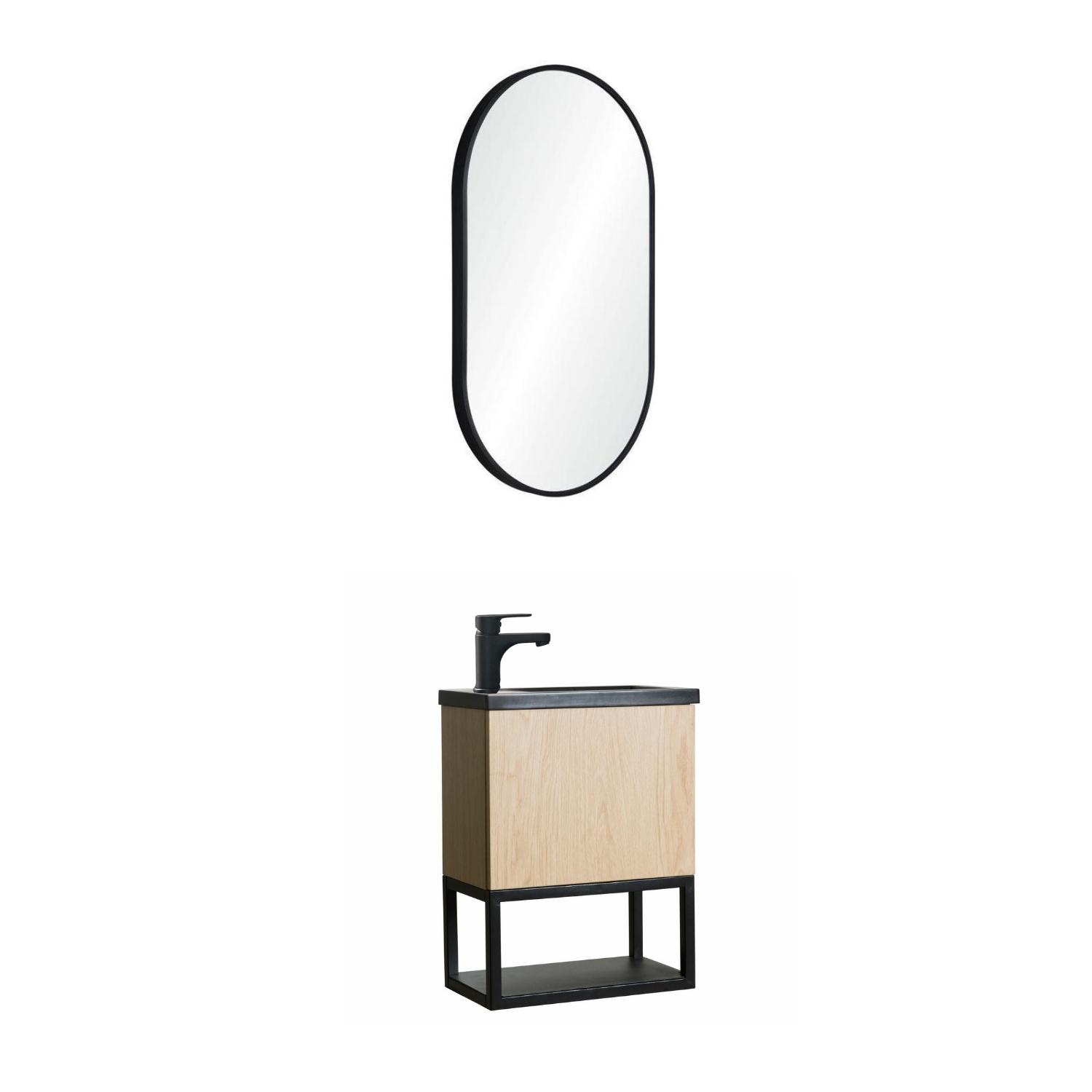 Ensemble meuble lave-mains noir carbone + miroir