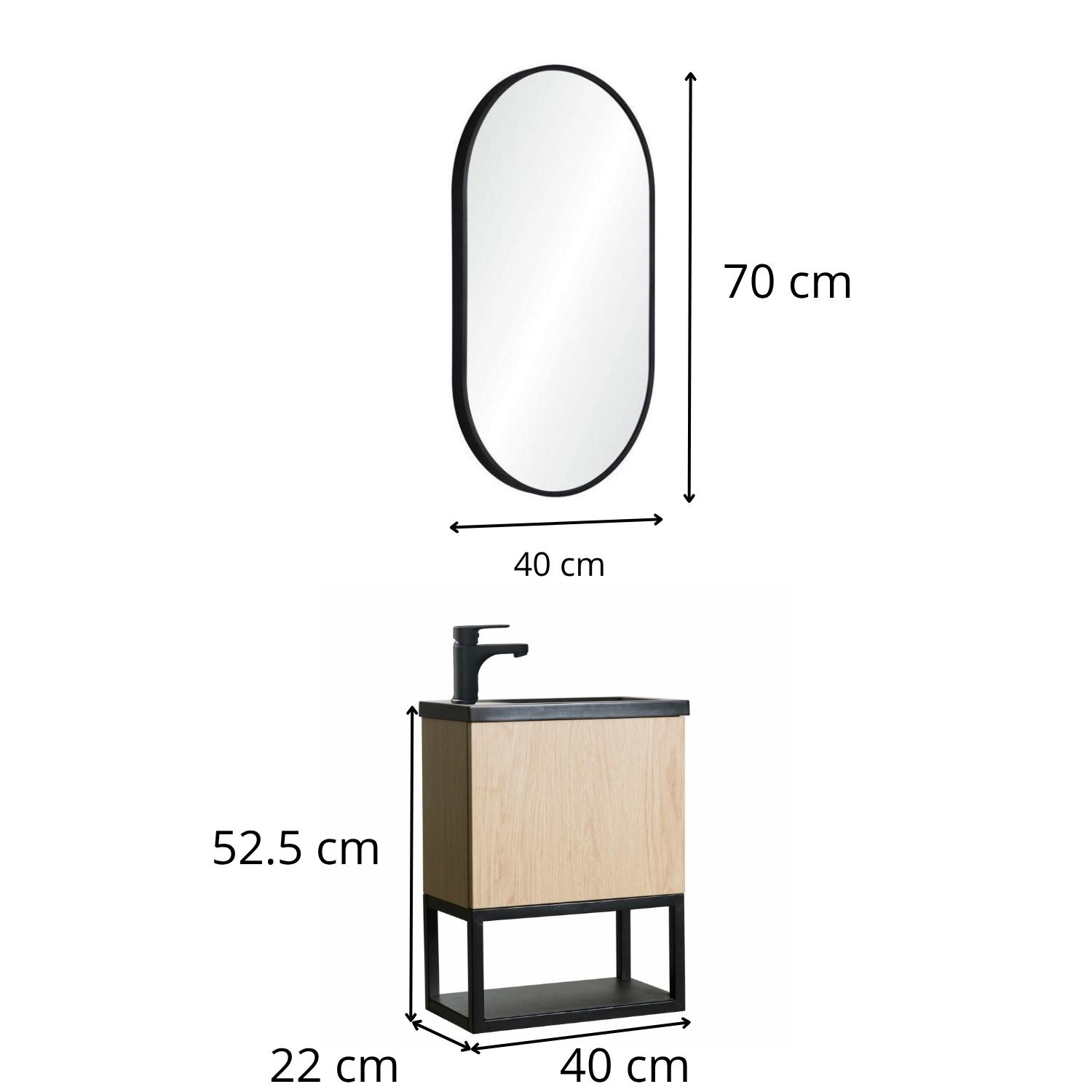 Ensemble meuble lave-mains noir carbone + miroir