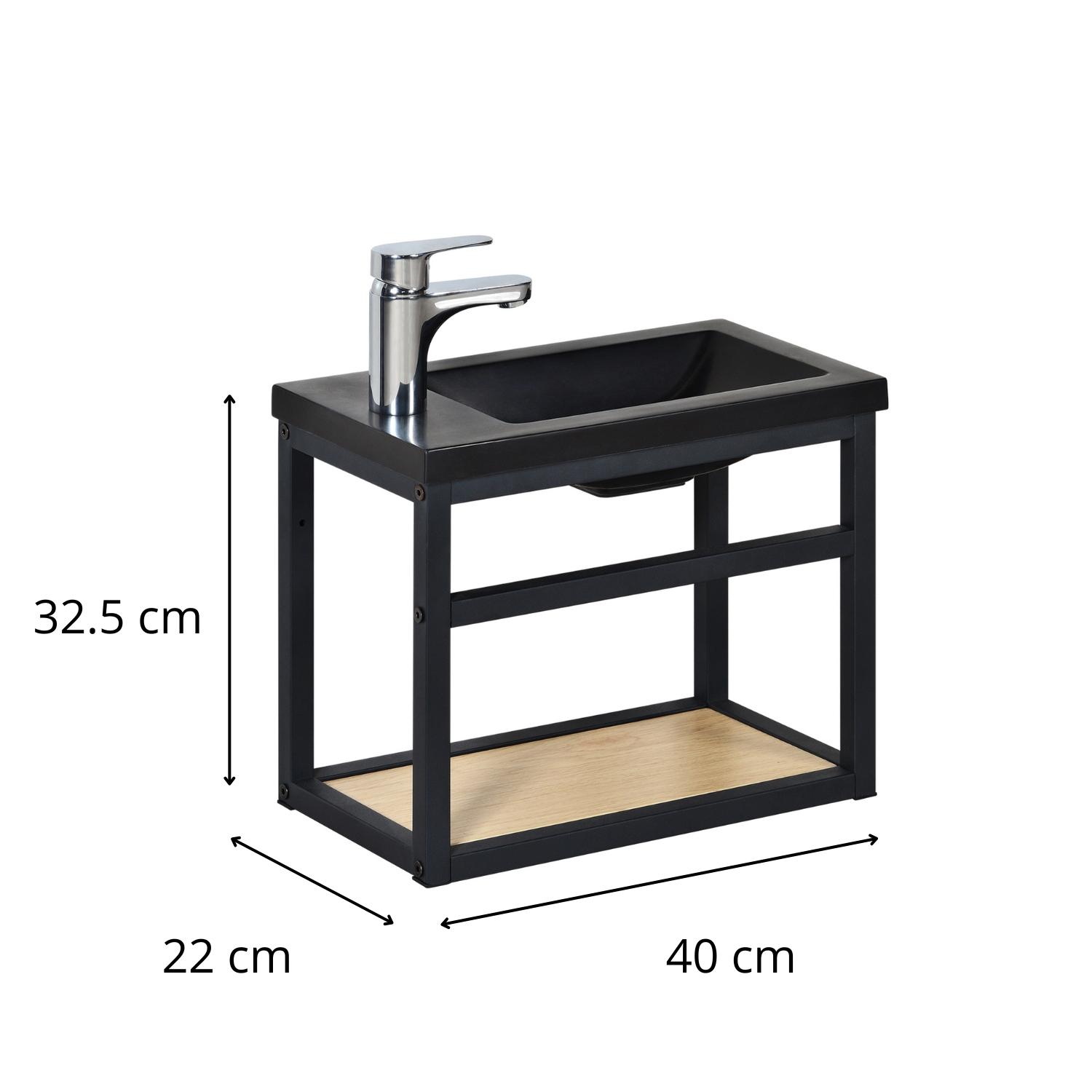 Ensemble meuble lave-mains noir SAO avec robinet chromé