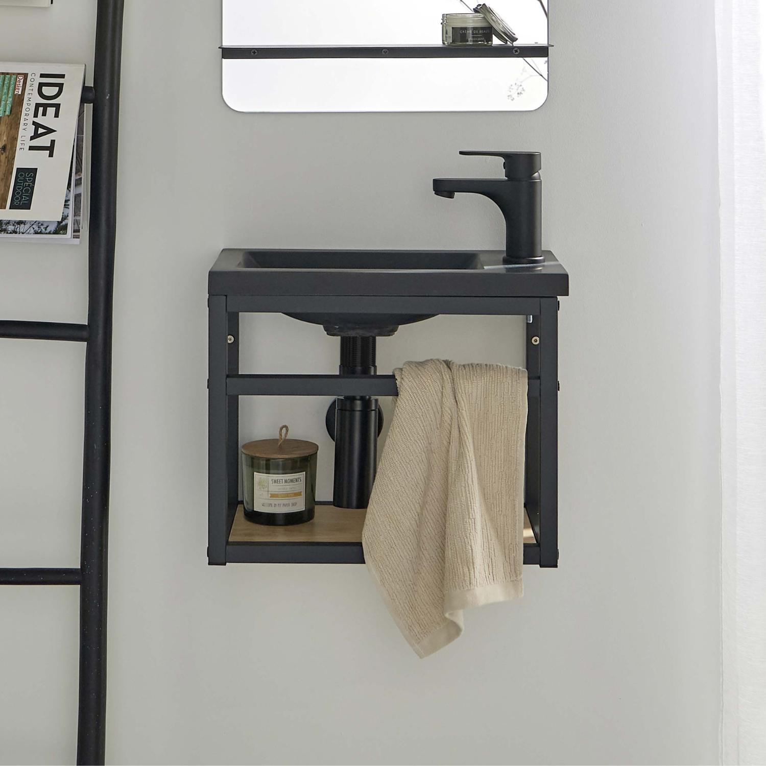 Ensemble lave-mains gain de place avec robinet noir