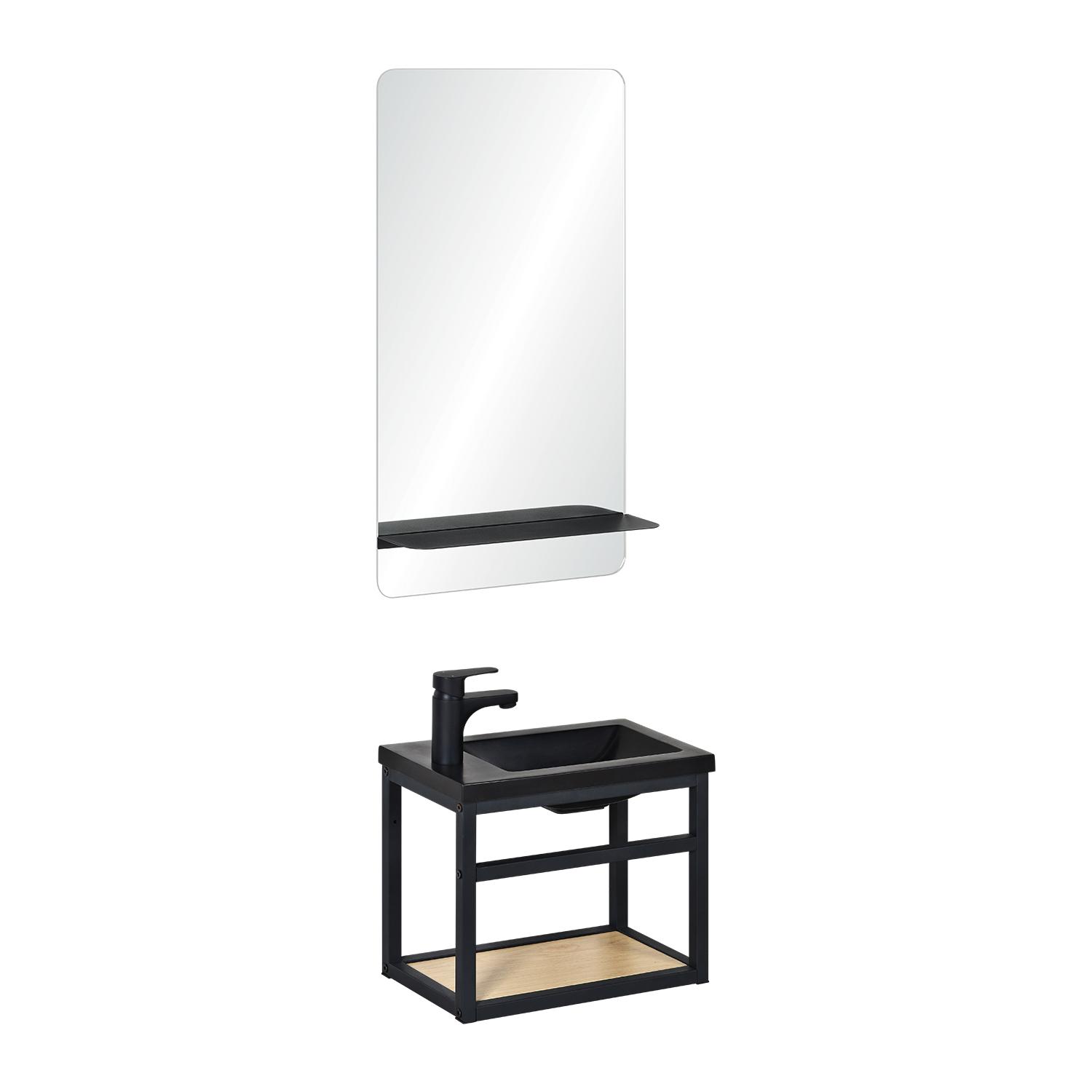 Ensemble meuble lave-mains noir SAO + miroir + robinet noir