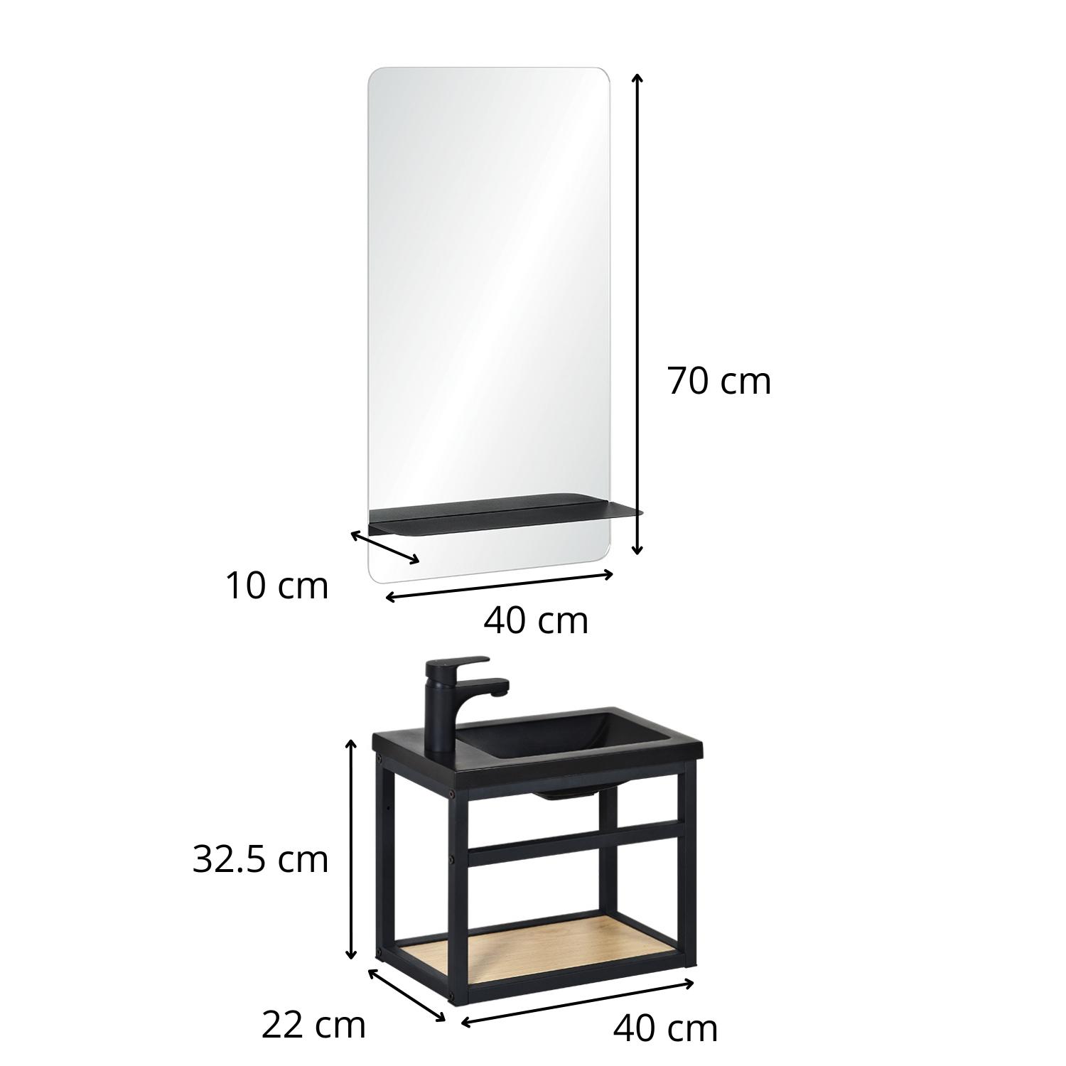 Ensemble meuble lave-mains noir SAO + miroir + robinet noir