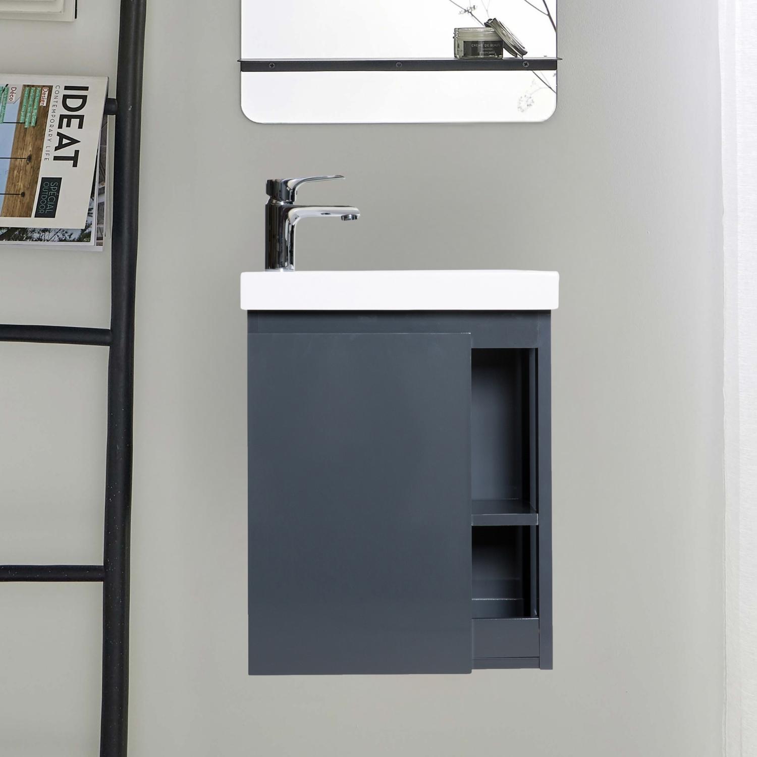 Meuble lave-mains noir vasque blanche HAMPTON