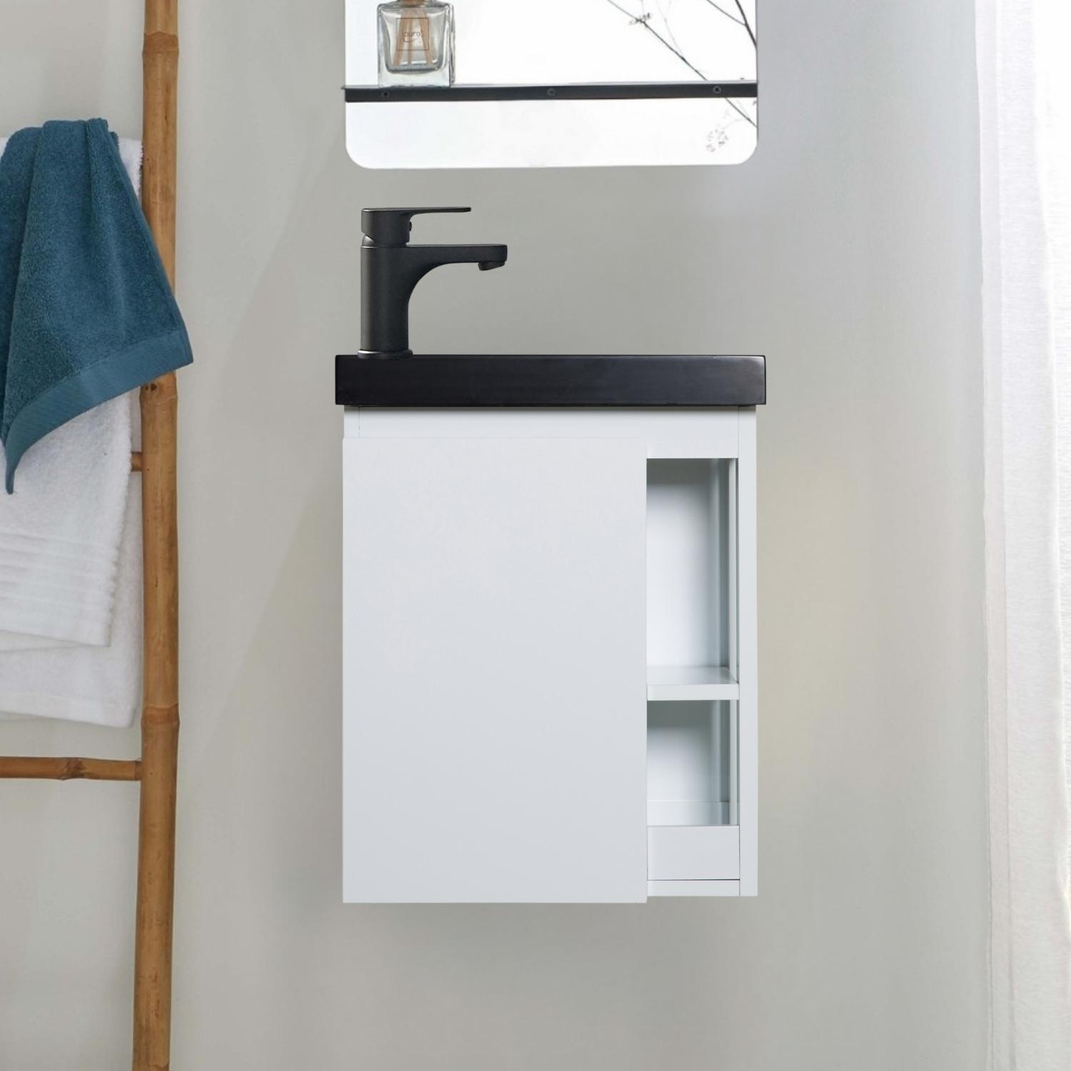 Meuble lave-mains chêne carbone vasque noire