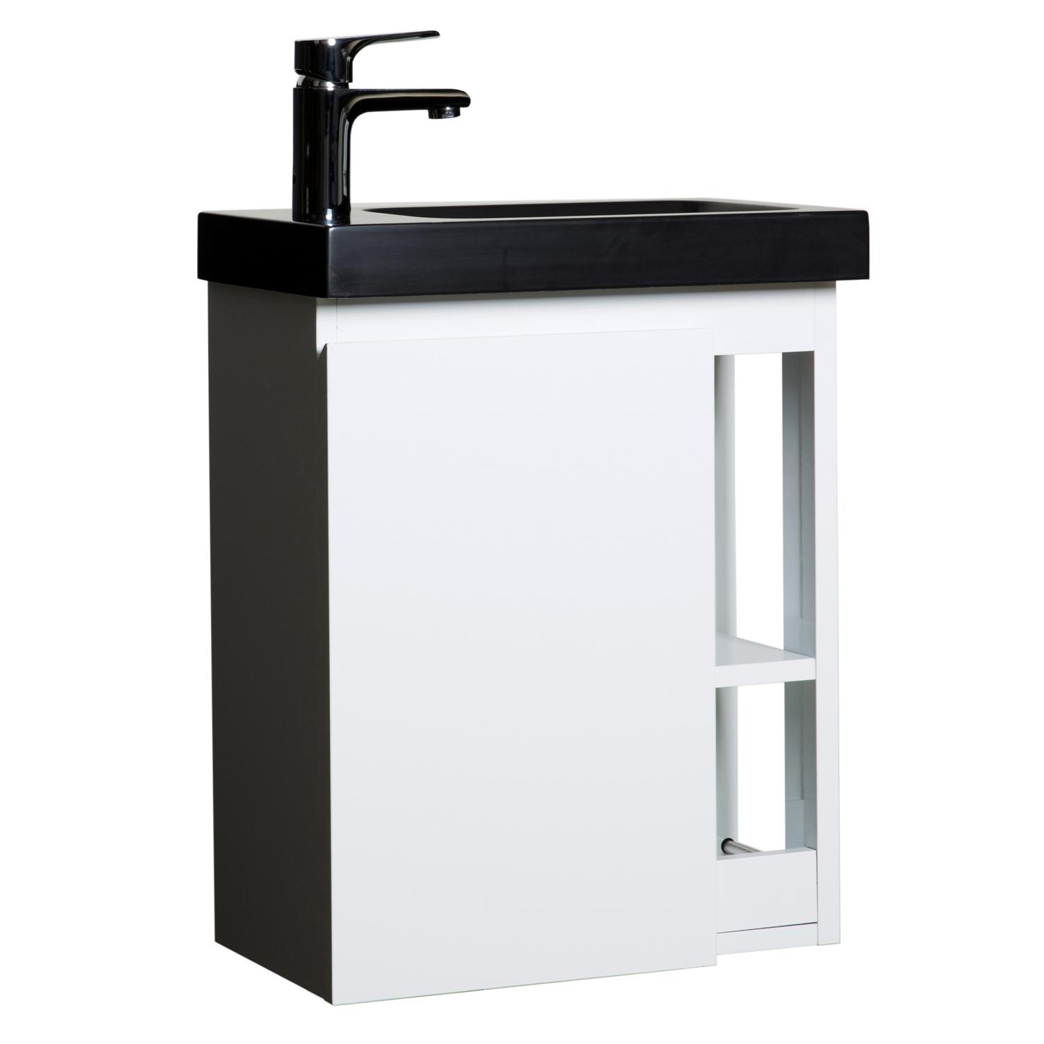 Meuble lave-mains chêne carbone vasque noire