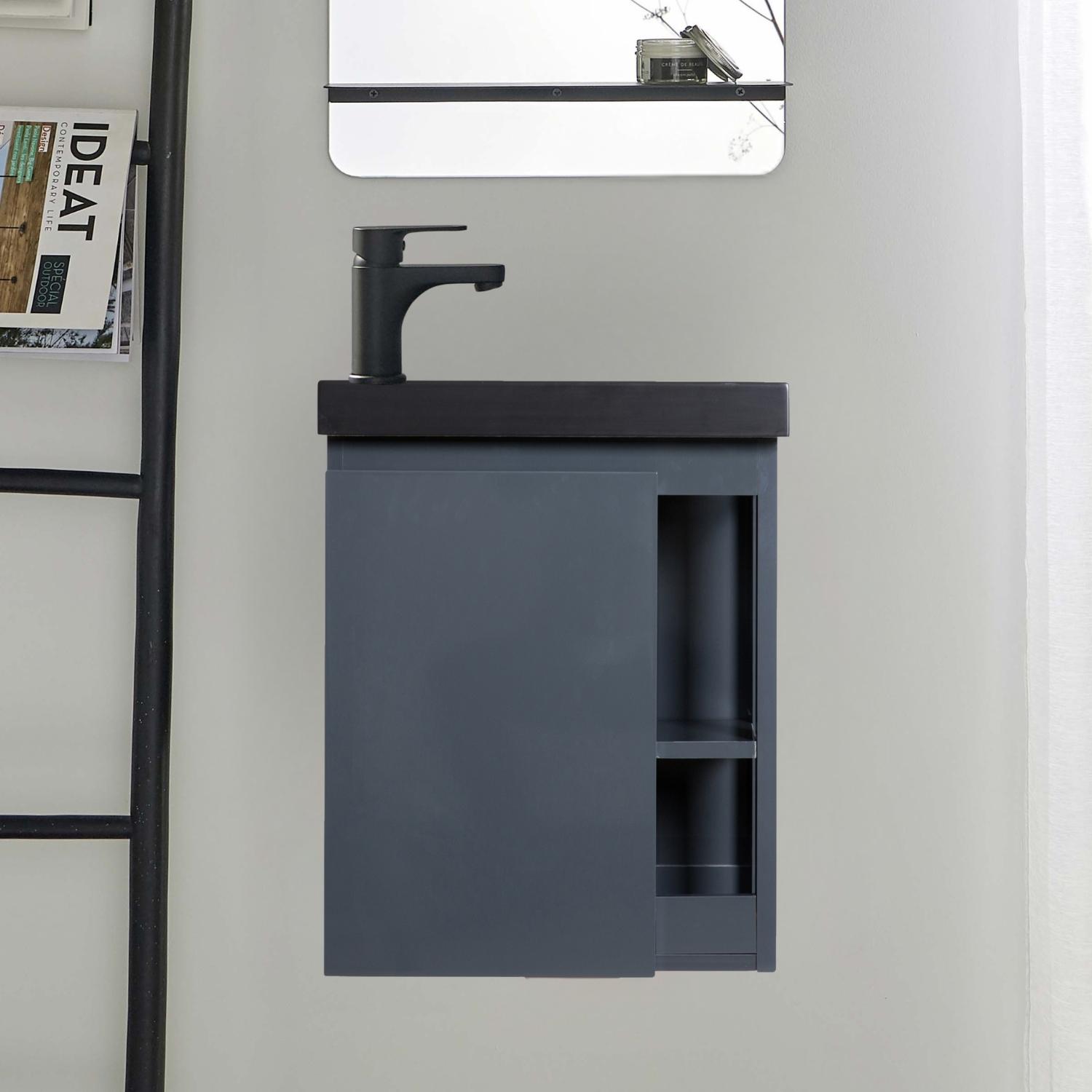 Meuble lave-mains chêne carbone vasque noire