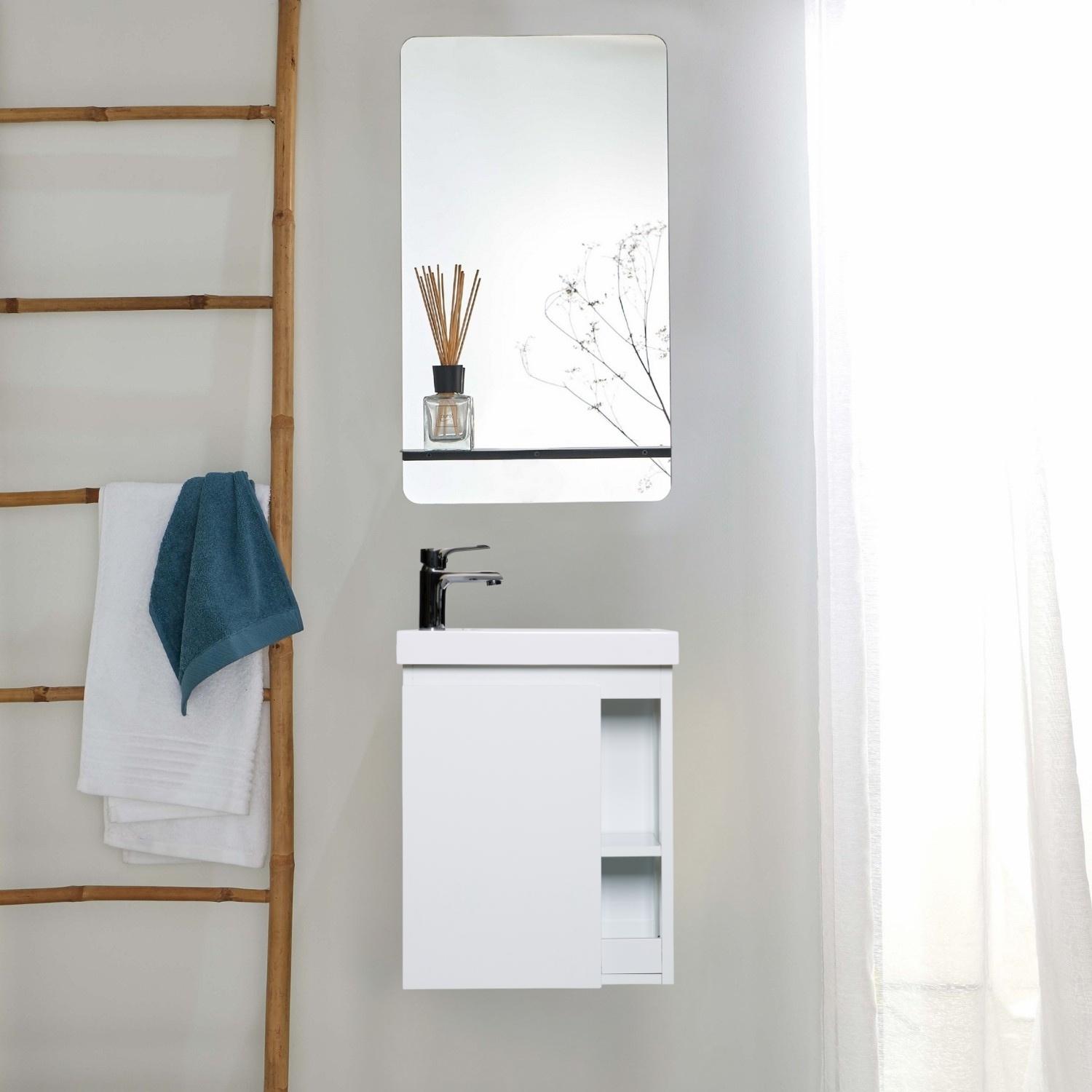 Ensemble meuble lave-mains blanc vasque blanche HAMPTON avec miroir