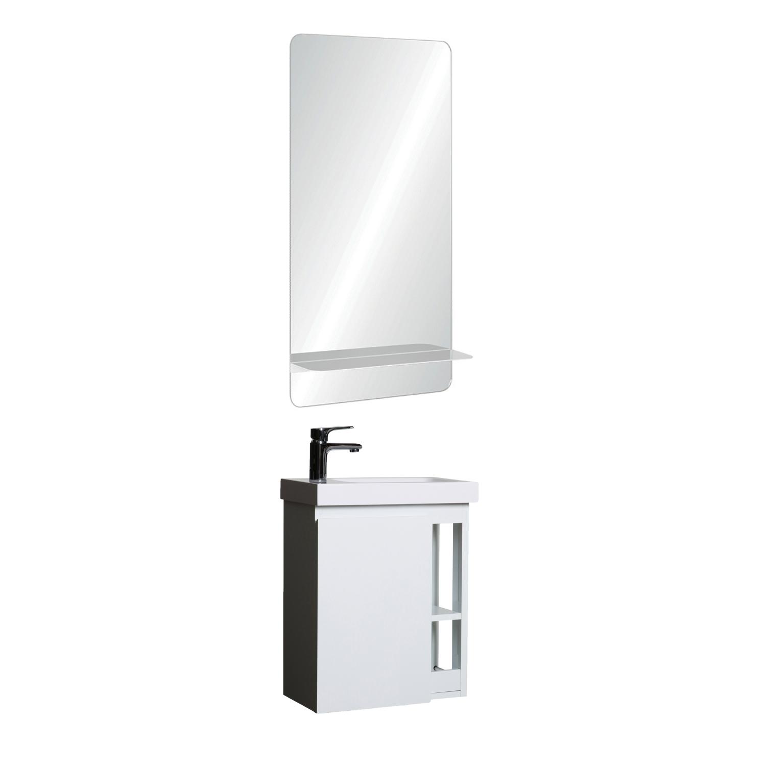 Ensemble meuble lave-mains blanc vasque blanche HAMPTON avec miroir