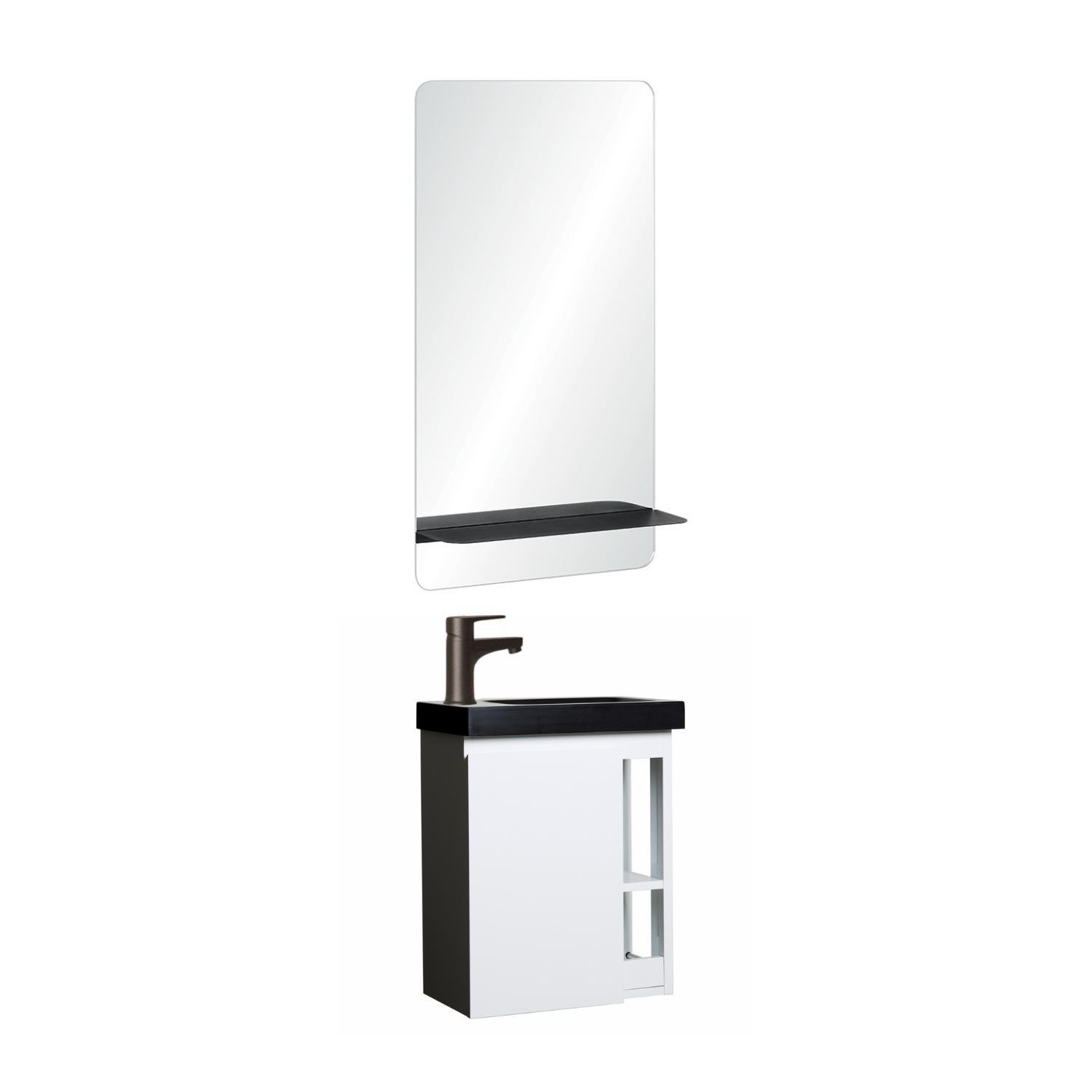 Ensemble meuble lave-mains blanc vasque noire HAMPTON avec miroir