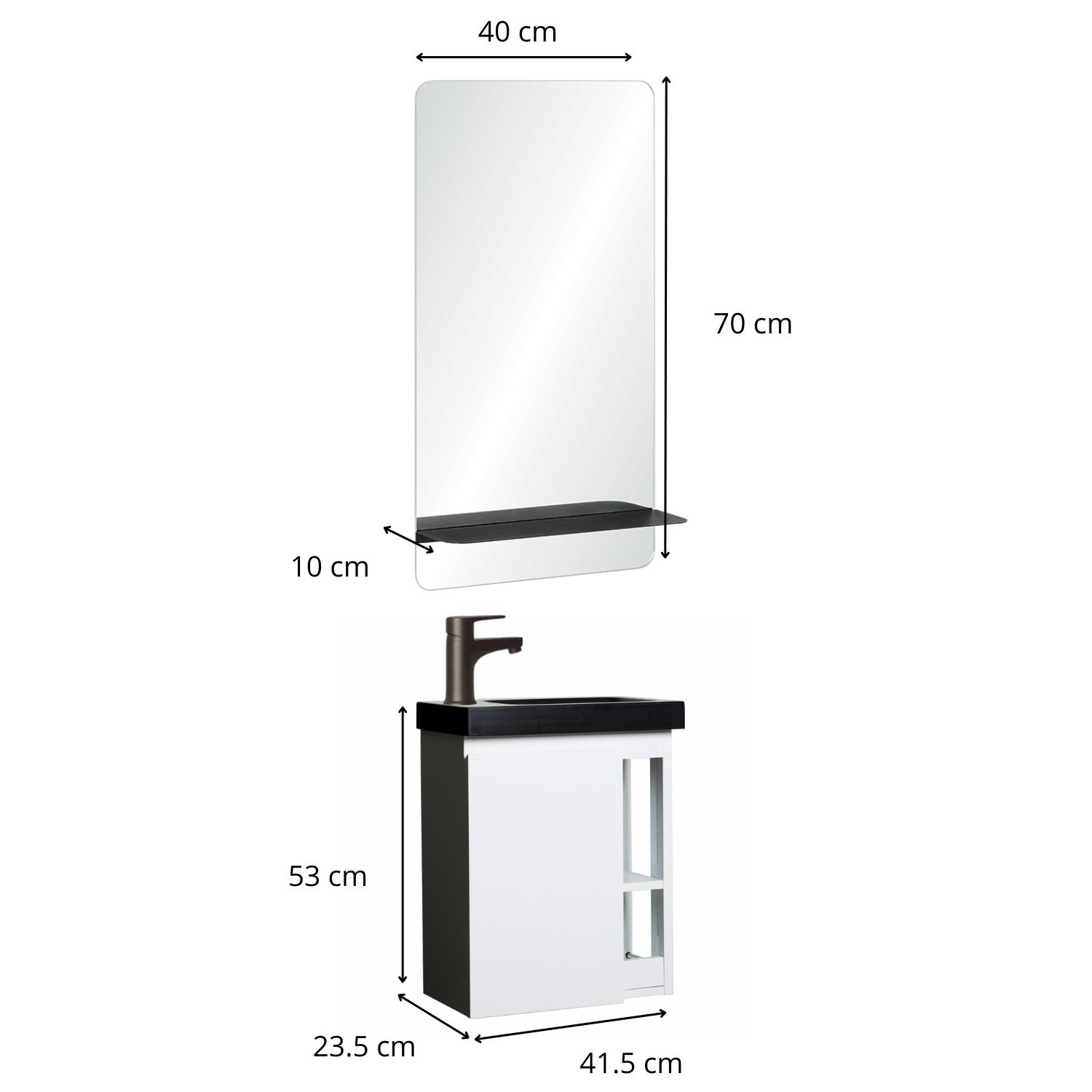 Ensemble meuble lave-mains blanc vasque noire HAMPTON avec miroir