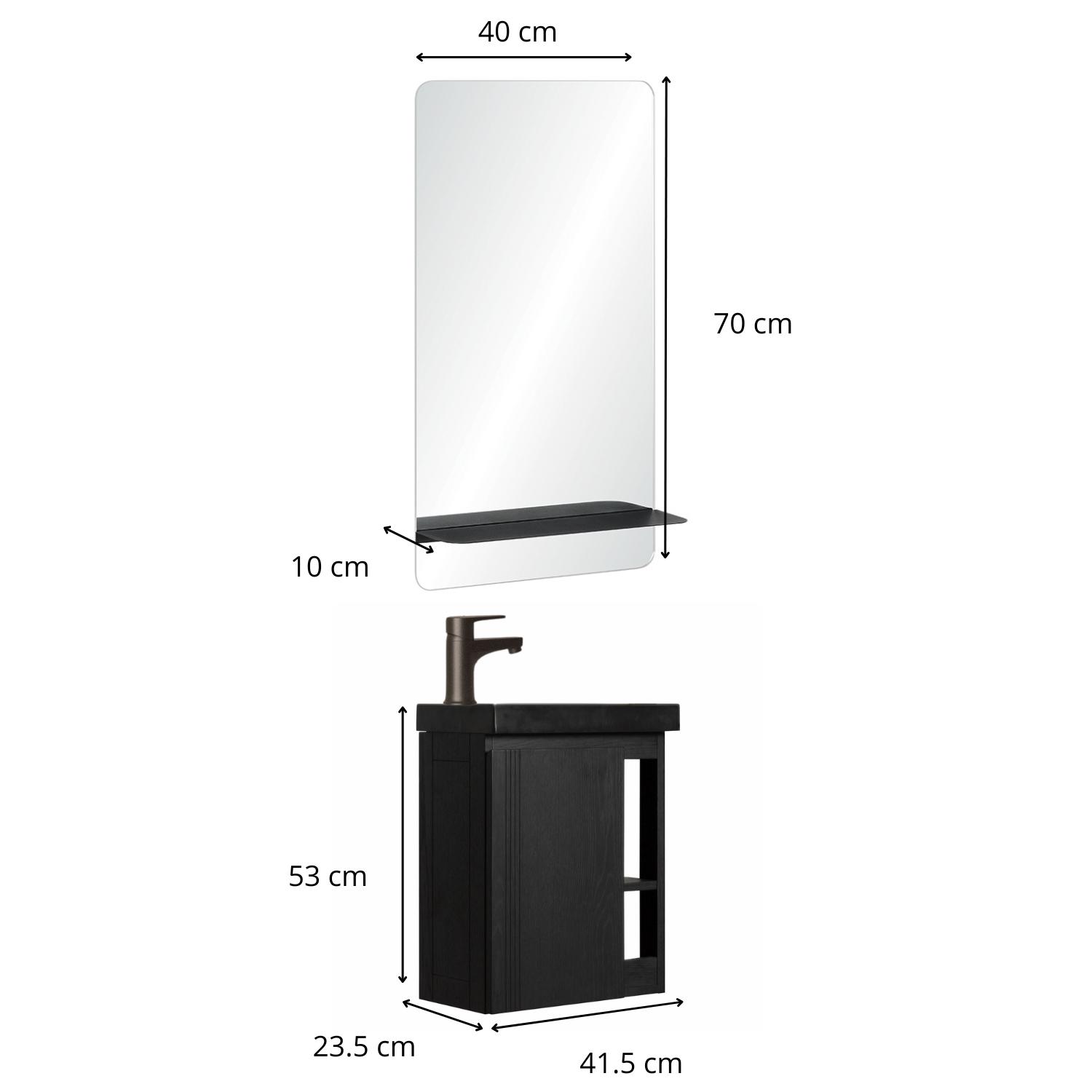 Ensemble meuble lave-mains blanc vasque noire HAMPTON avec miroir