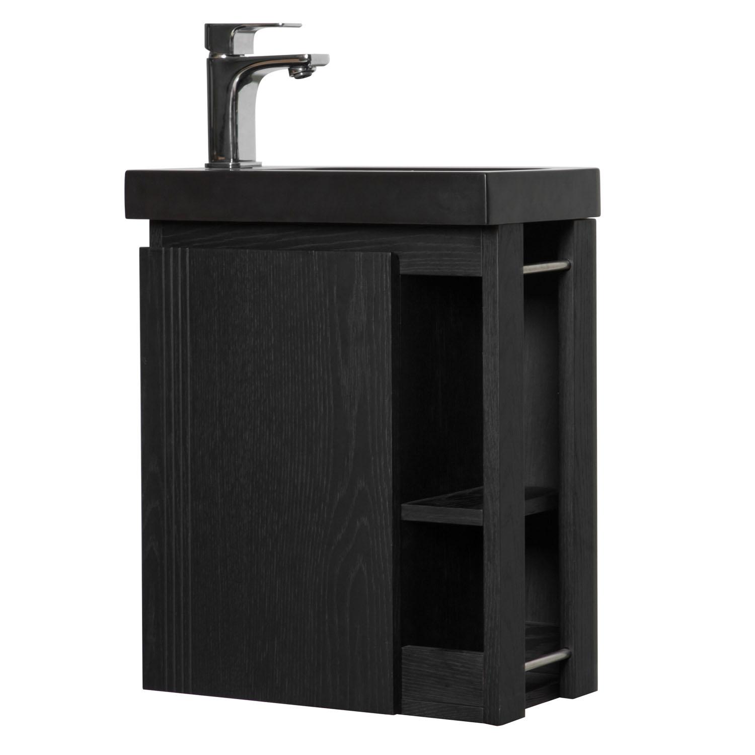 Ensemble meuble lave-mains blanc vasque noire HAMPTON avec miroir