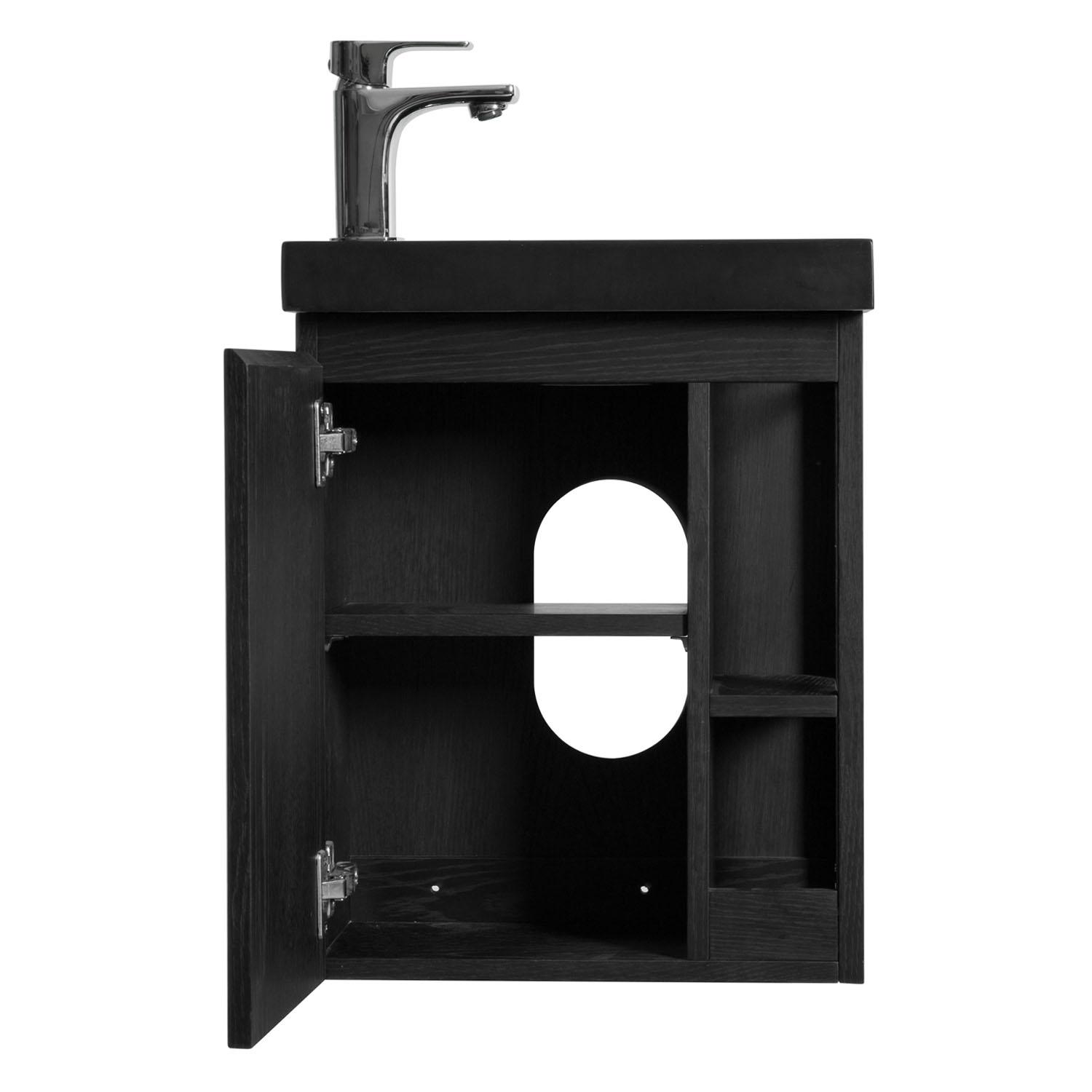 Ensemble lave-mains avec rangement latéral, robinet noir et miroir tablette