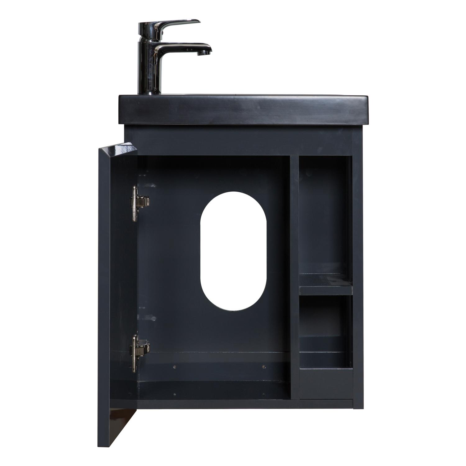 Ensemble lave-mains avec rangement latéral, robinet noir et miroir tablette