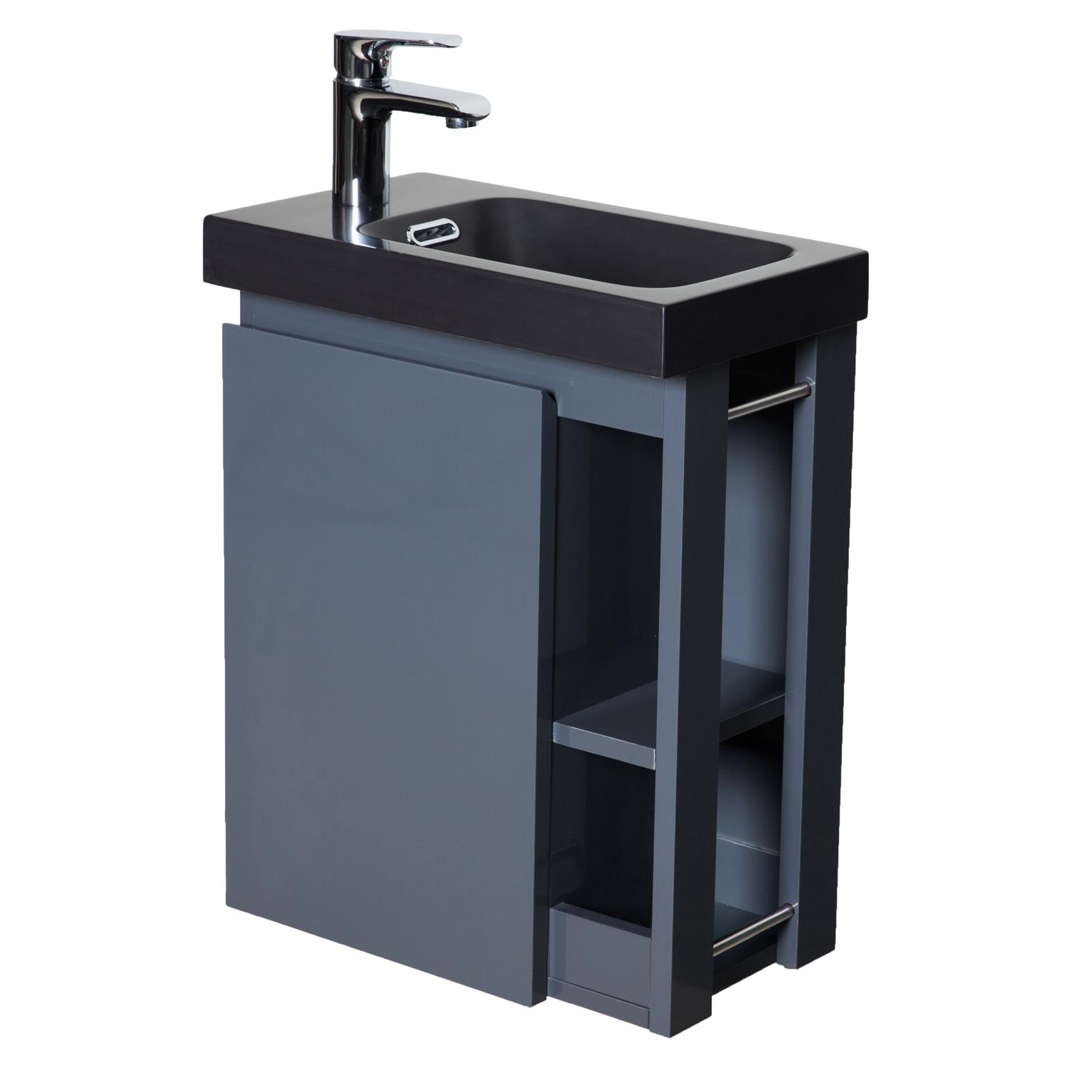 Ensemble lave-mains avec rangement latéral, robinet noir et miroir tablette