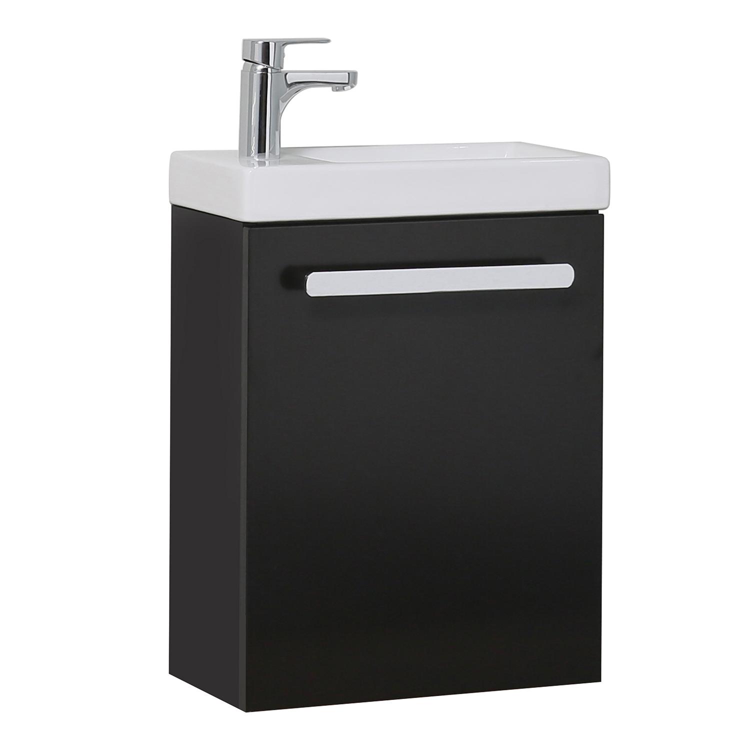 Meuble lave-mains décor chêne vasque noire NEVADA