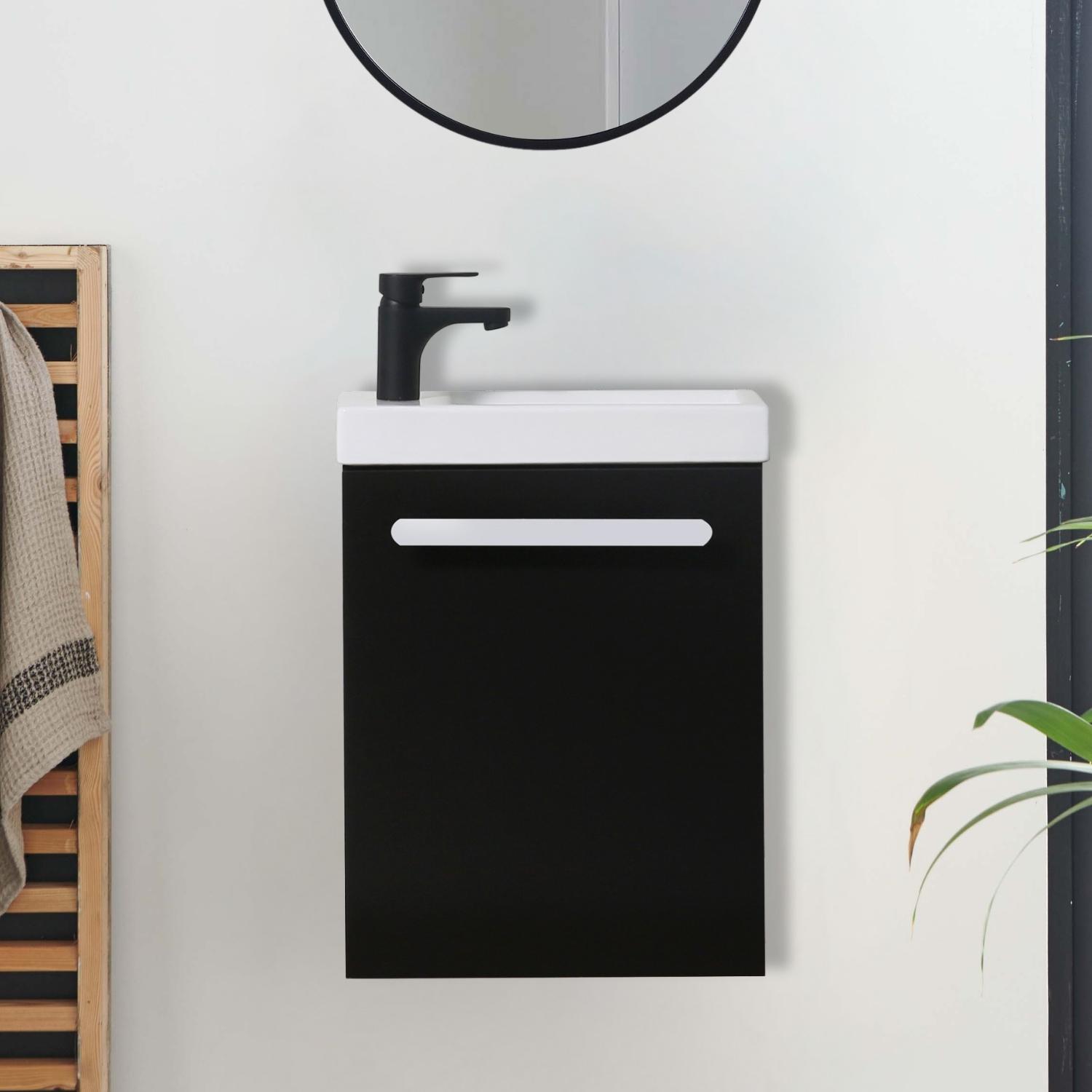 Ensemble meuble lave-mains noir carbone NEVADA avec robinet noir