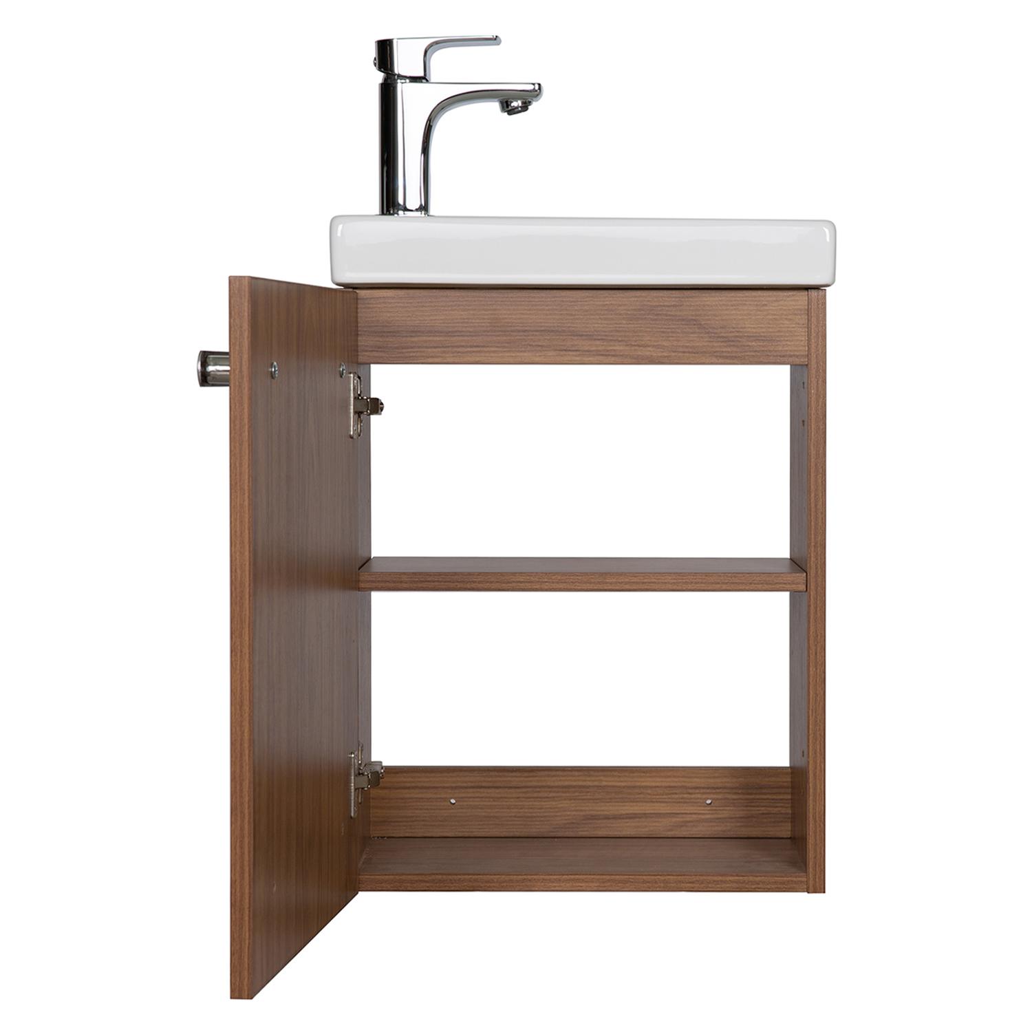 Ensemble meuble lave-mains décor chêne vasque noire NEVADA avec robinet chromé